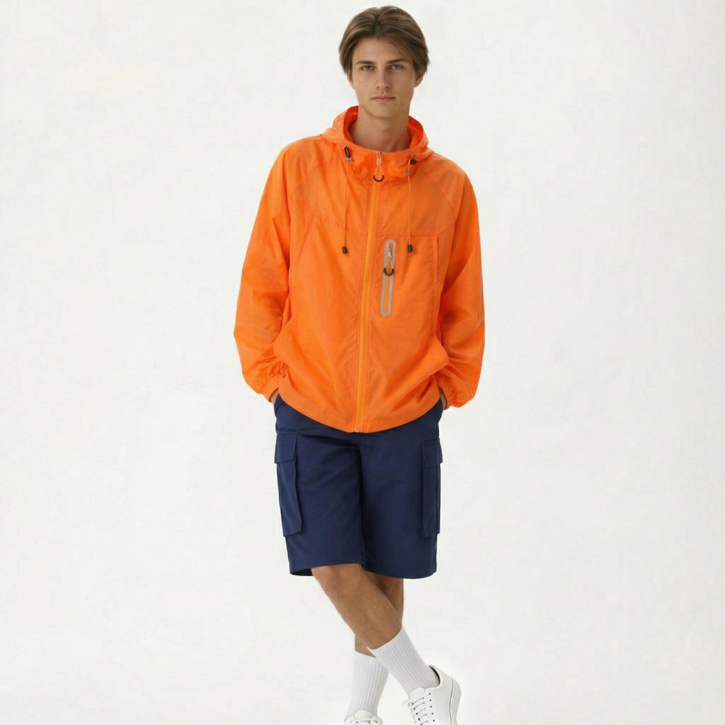 Anna-Kaci Men's Lightweight Windbreaker Jacket with Hood Full Zip Closure Drawstring Detail