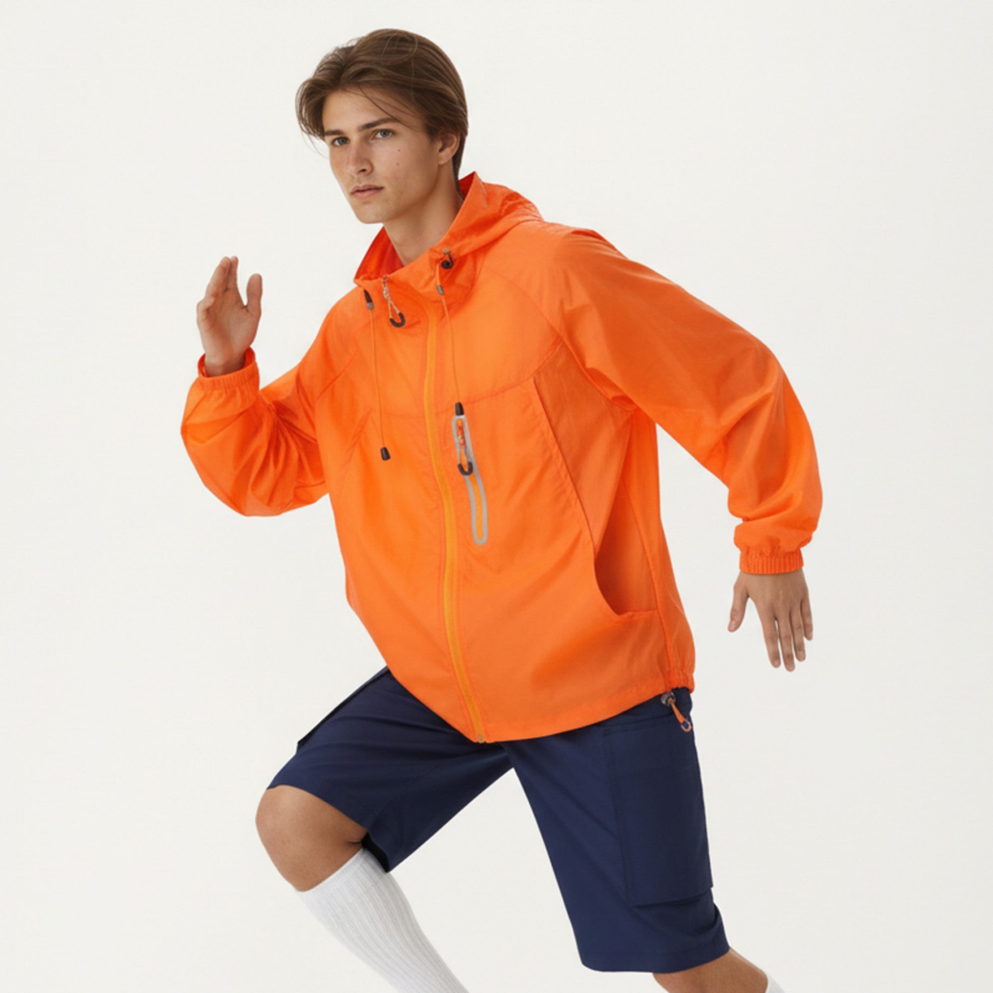 Anna-Kaci Men's Lightweight Windbreaker Jacket with Hood Full Zip Closure Drawstring Detail