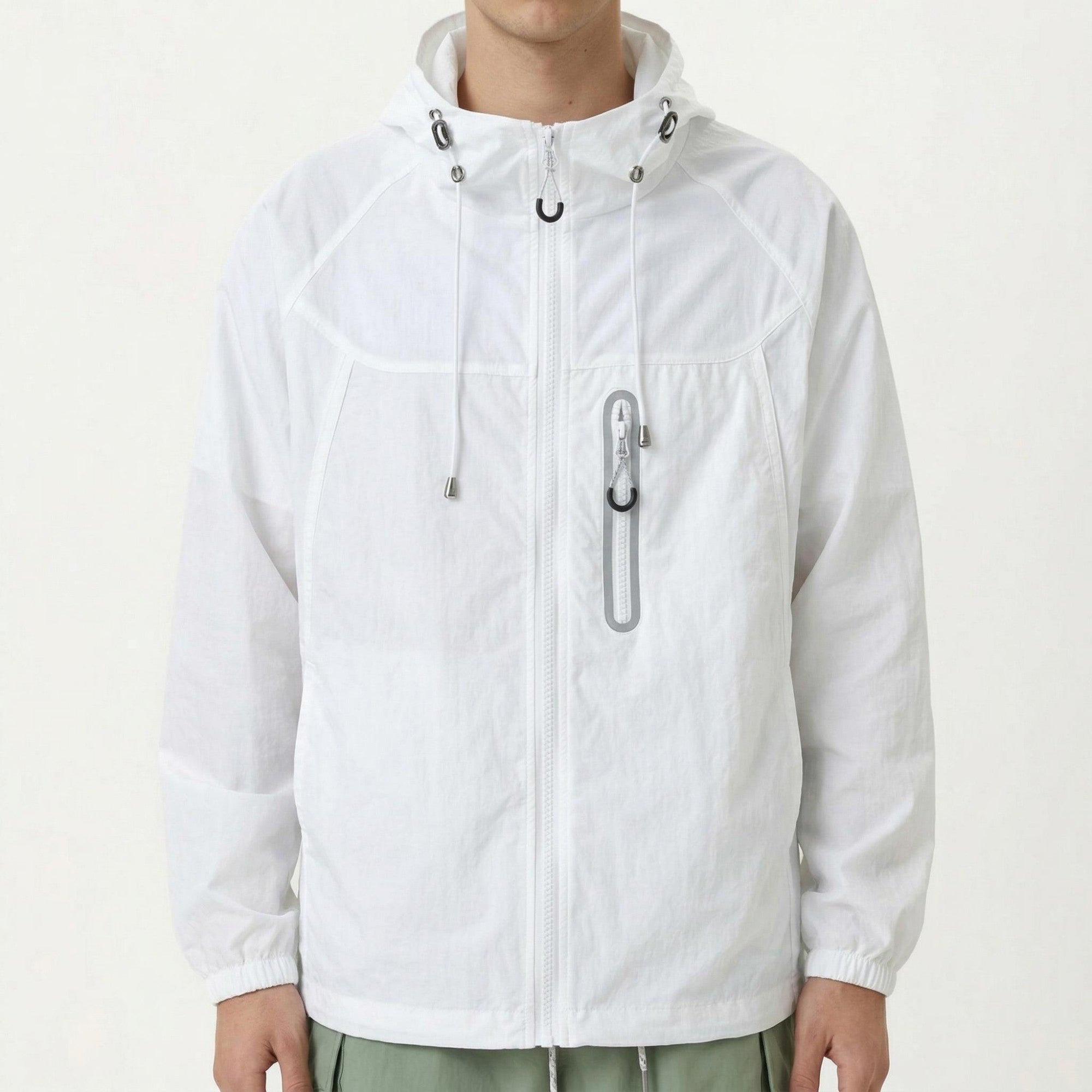 Anna-Kaci Men's Lightweight Windbreaker Jacket with Hood Full Zip Closure Drawstring Detail
