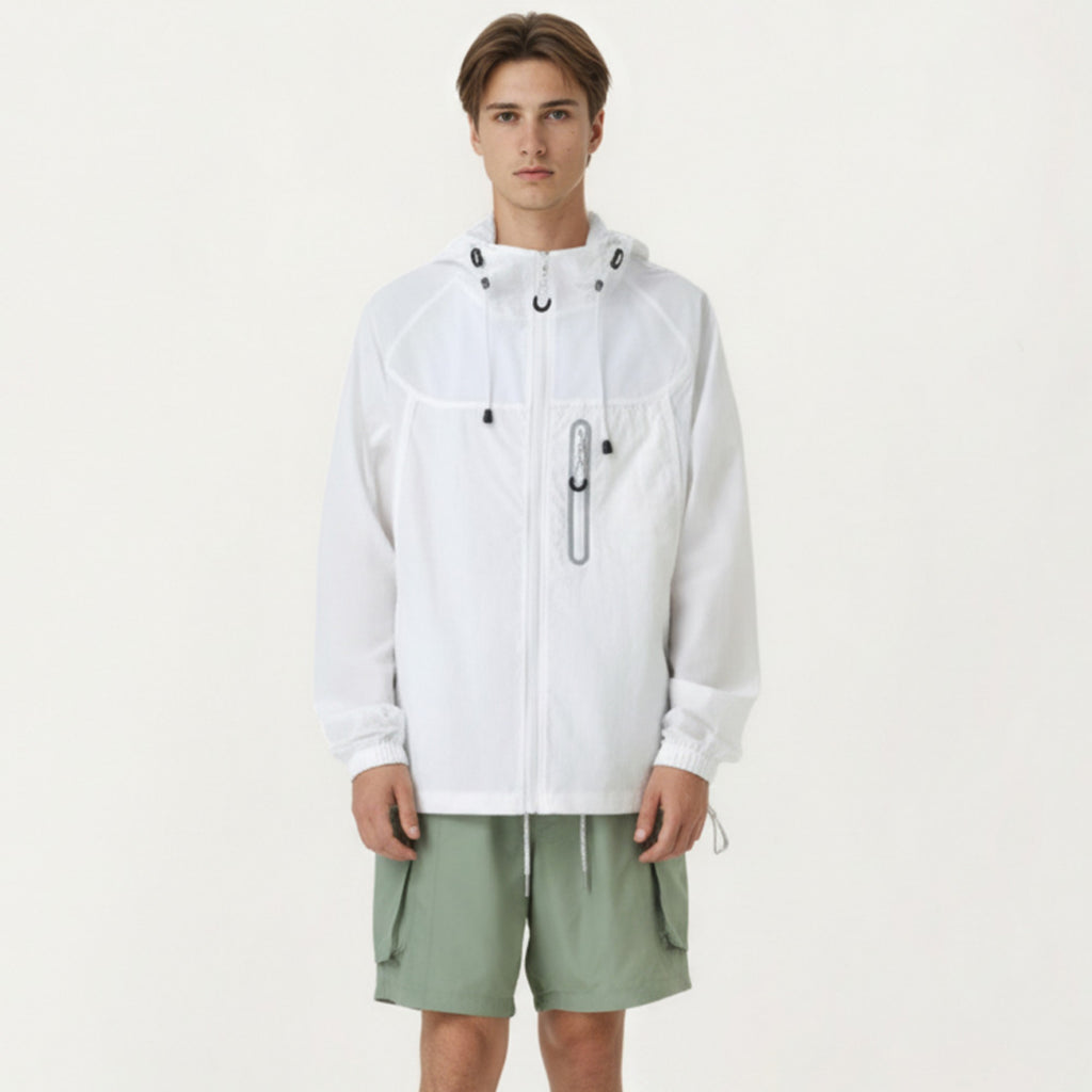 Anna-Kaci Men's Lightweight Windbreaker Jacket with Hood Full Zip Closure Drawstring Detail
