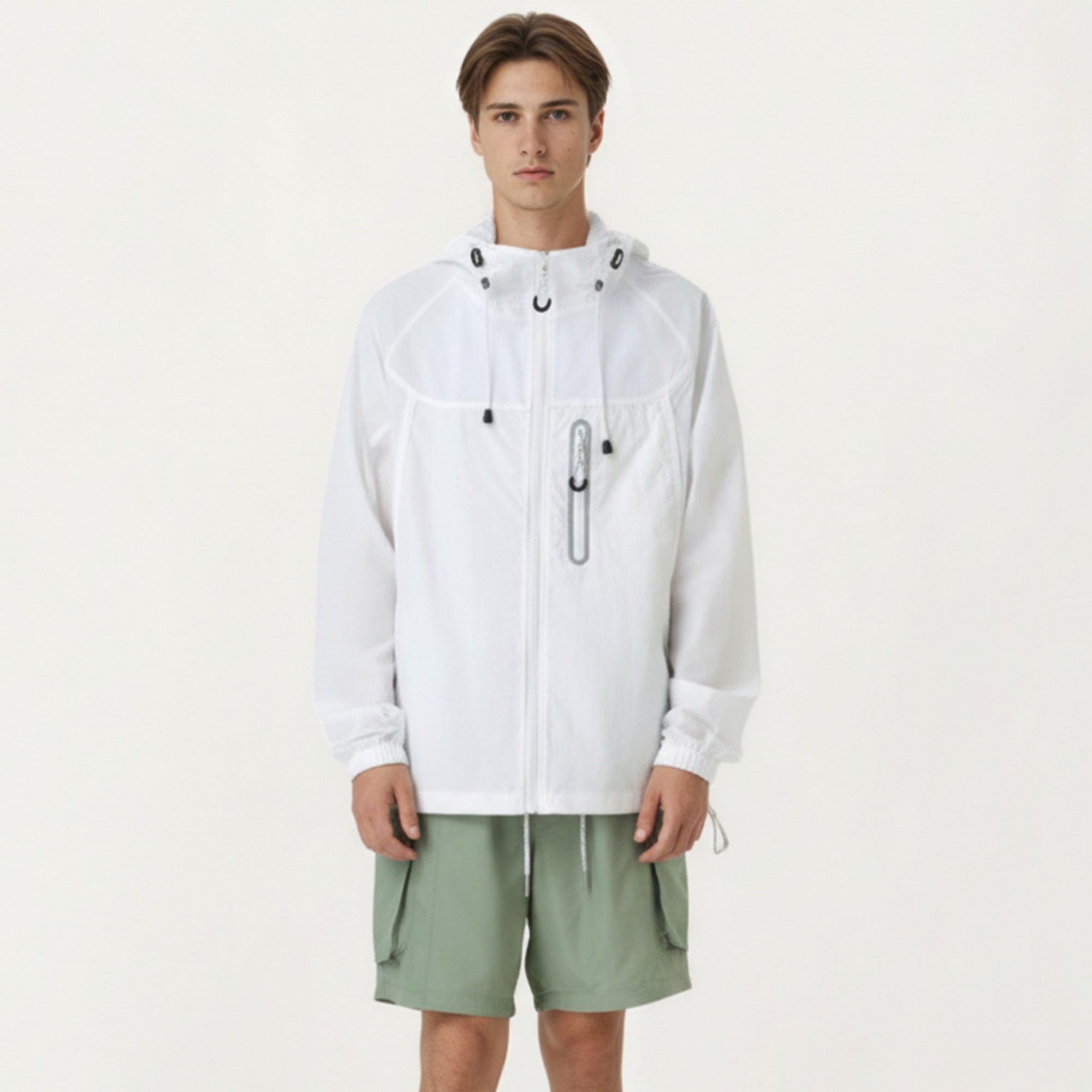 Anna-Kaci Men's Lightweight Windbreaker Jacket with Hood Full Zip Closure Drawstring Detail