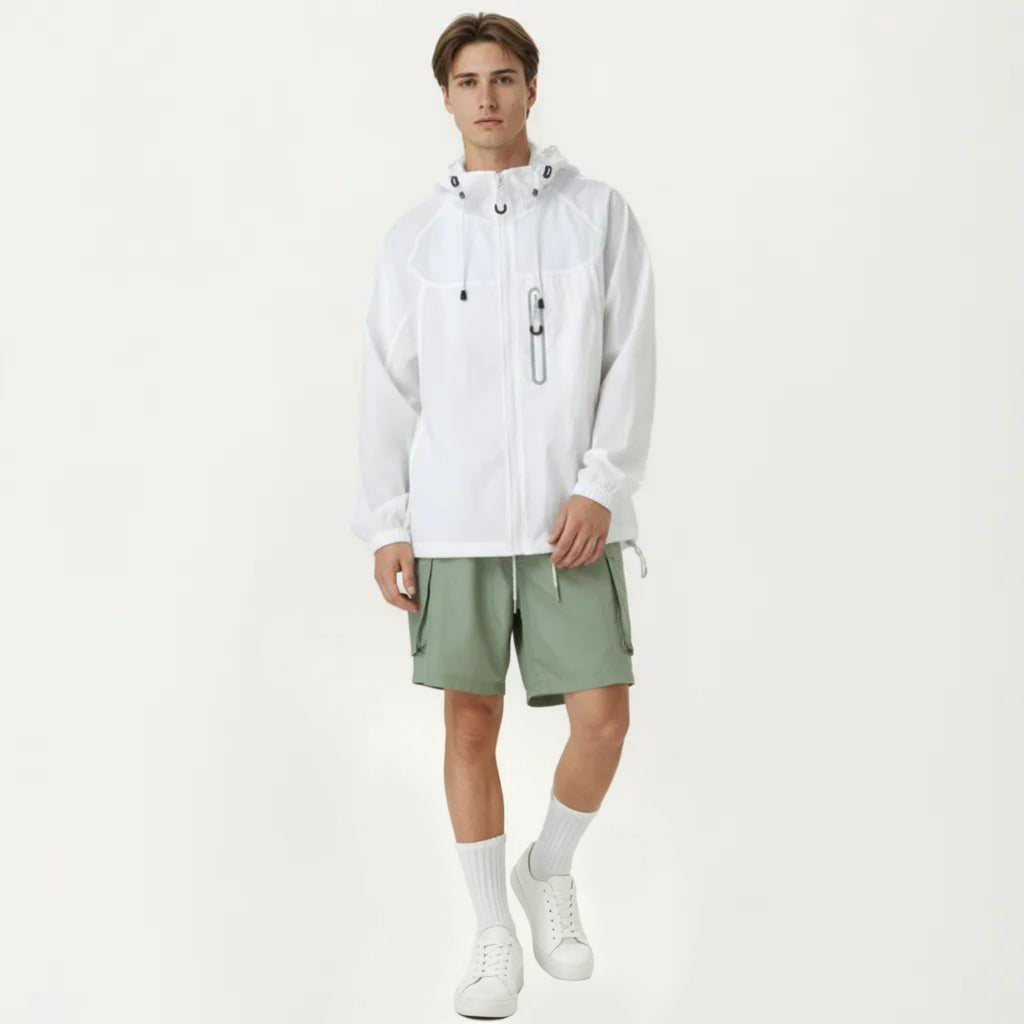 Anna-Kaci Men's Lightweight Windbreaker Jacket with Hood Full Zip Closure Drawstring Detail
