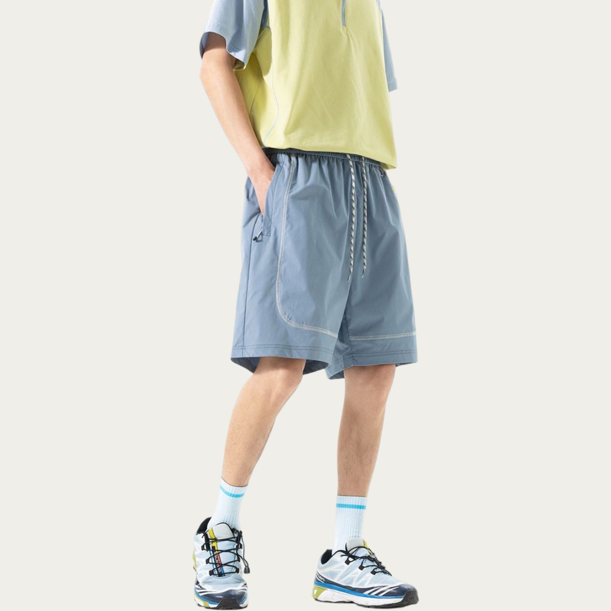 Anna-Kaci Men's Lightweight Athletic Shorts with Elastic Drawstring Waist Zipper Pocket Detail and Relaxed Fit