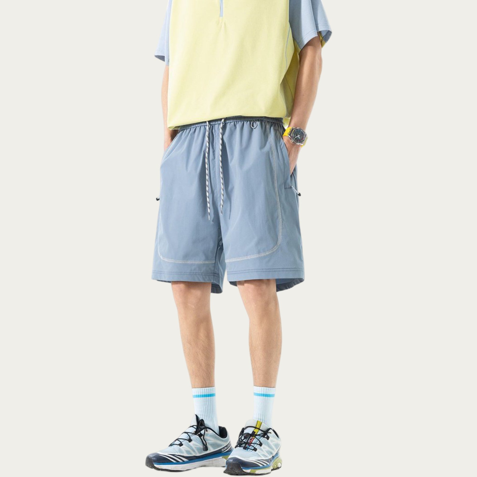 Anna-Kaci Men's Lightweight Athletic Shorts with Elastic Drawstring Waist Zipper Pocket Detail and Relaxed Fit