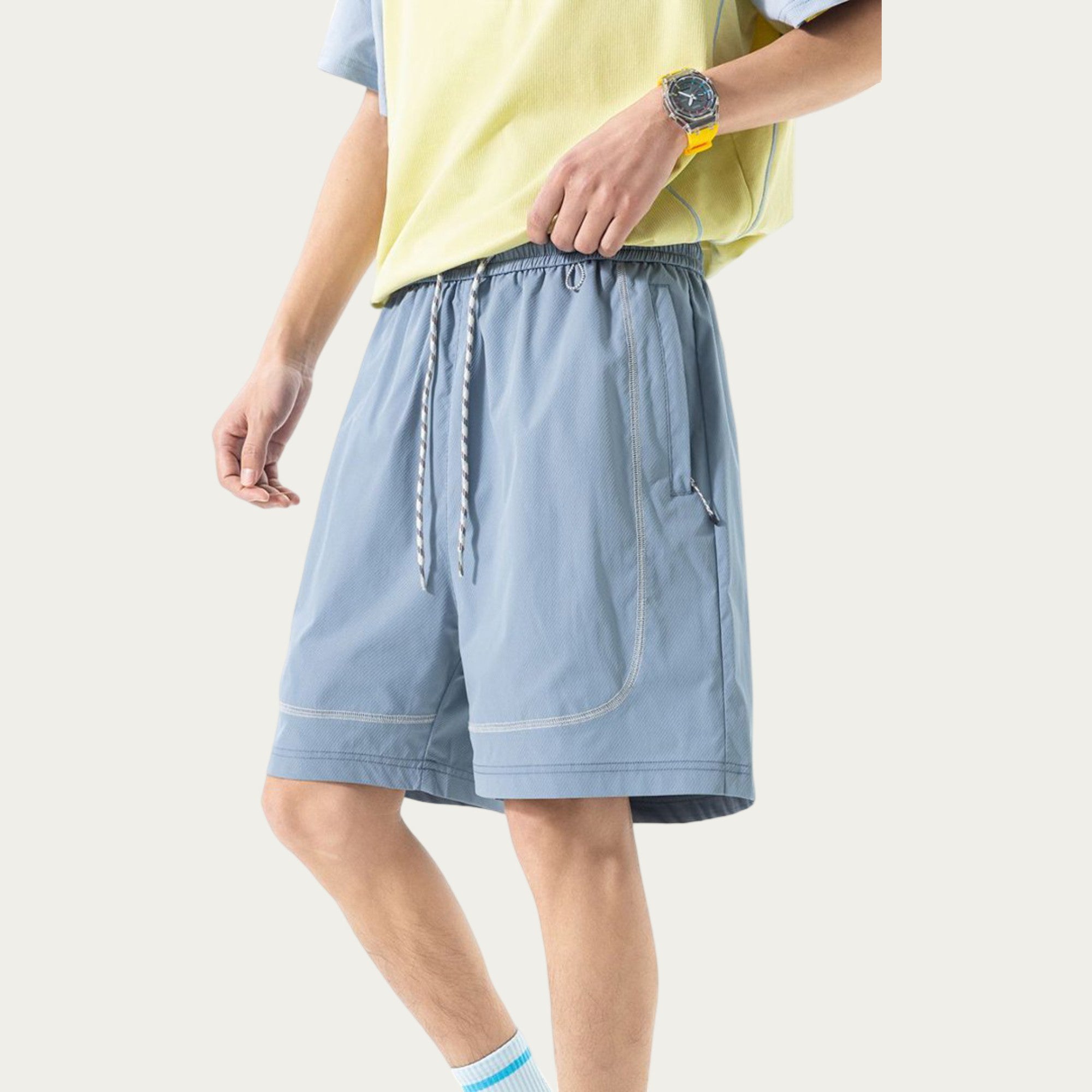 Anna-Kaci Men's Lightweight Athletic Shorts with Elastic Drawstring Waist Zipper Pocket Detail and Relaxed Fit