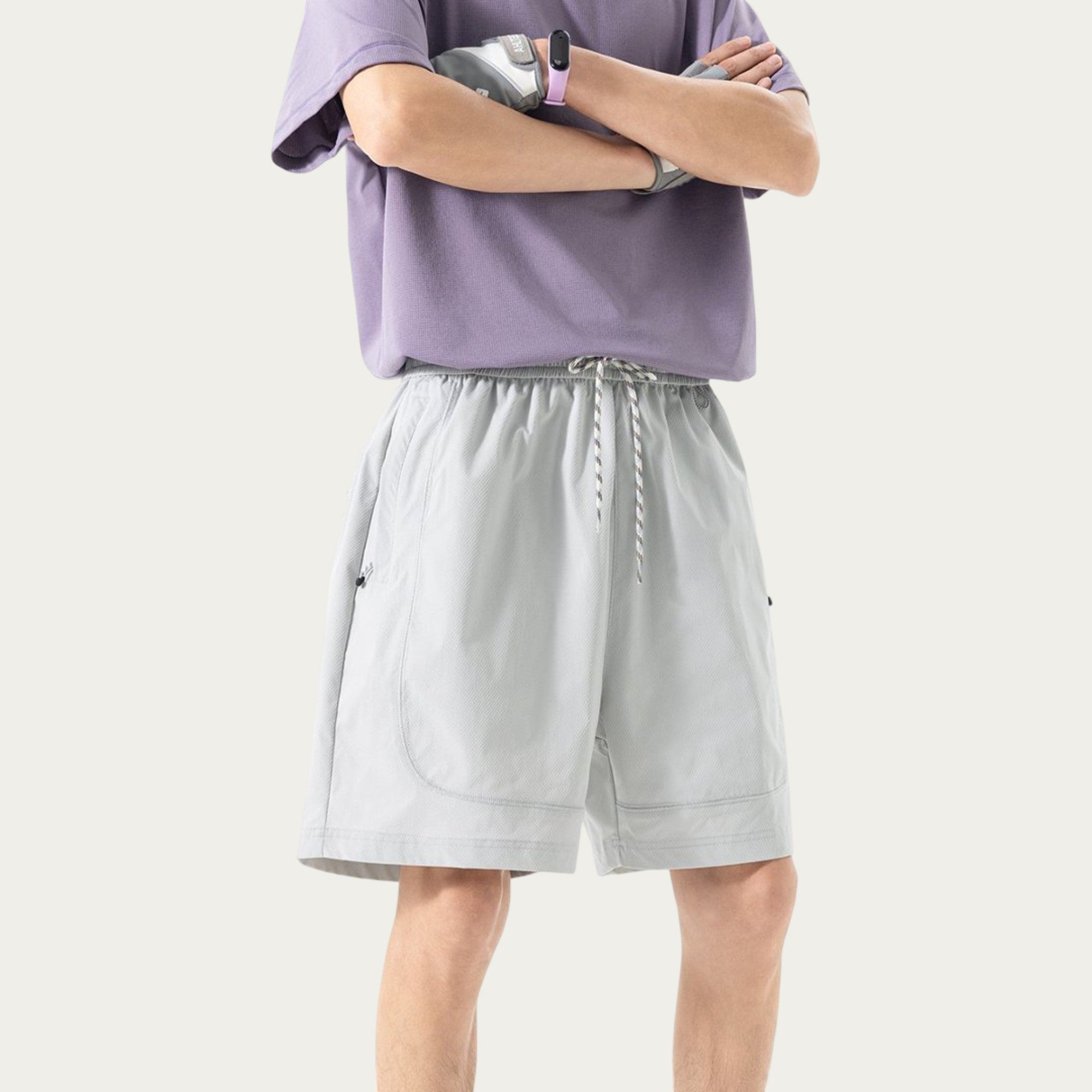 Anna-Kaci Men's Lightweight Athletic Shorts with Elastic Drawstring Waist Zipper Pocket Detail and Relaxed Fit