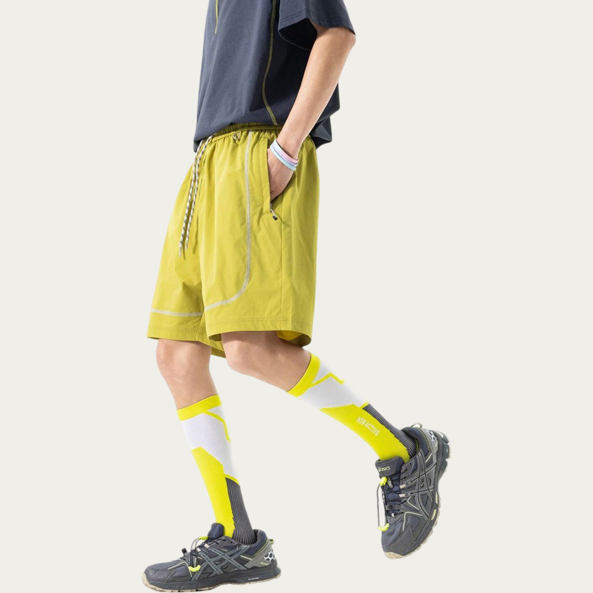 Anna-Kaci Men's Lightweight Athletic Shorts with Elastic Drawstring Waist Zipper Pocket Detail and Relaxed Fit