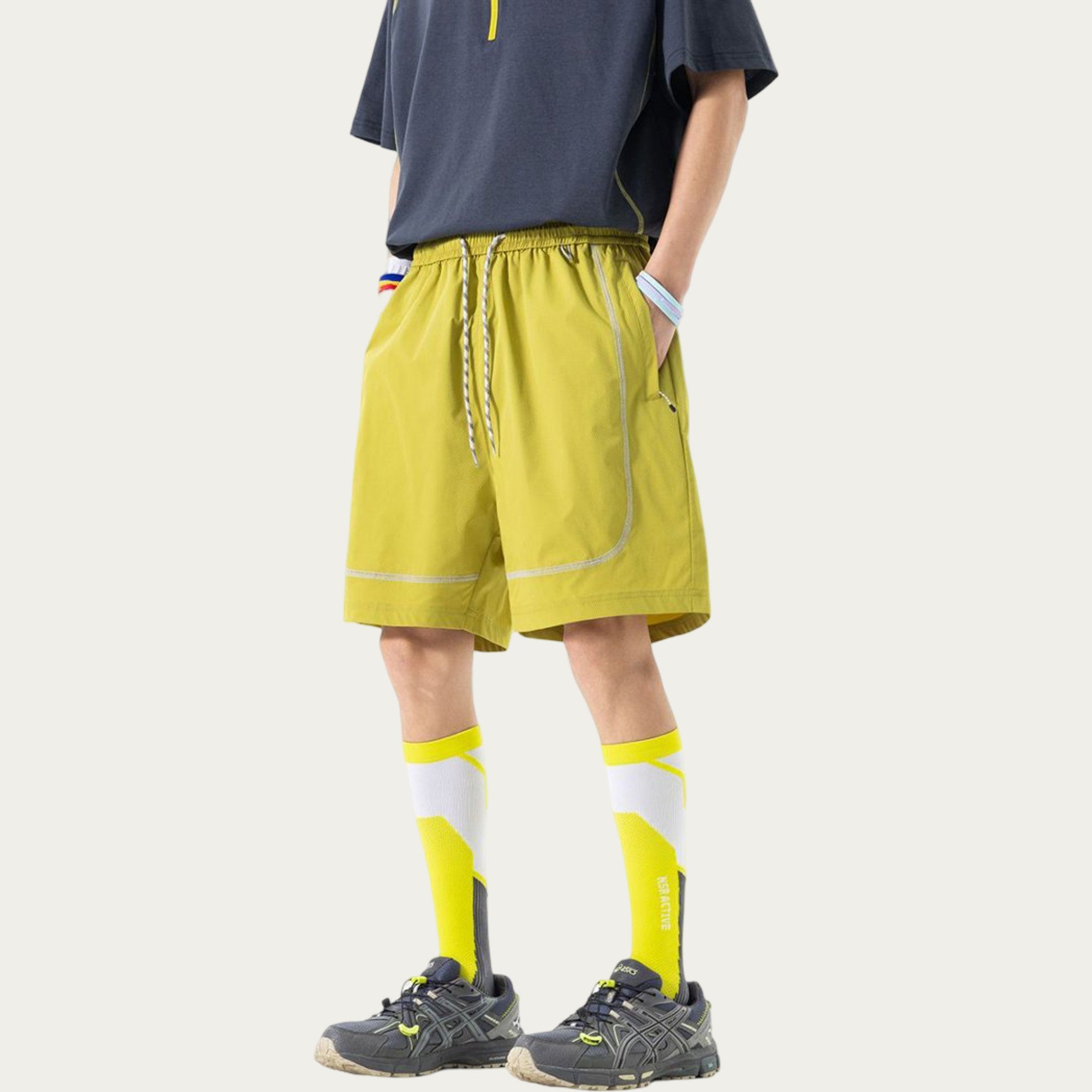 Anna-Kaci Men's Lightweight Athletic Shorts with Elastic Drawstring Waist Zipper Pocket Detail and Relaxed Fit