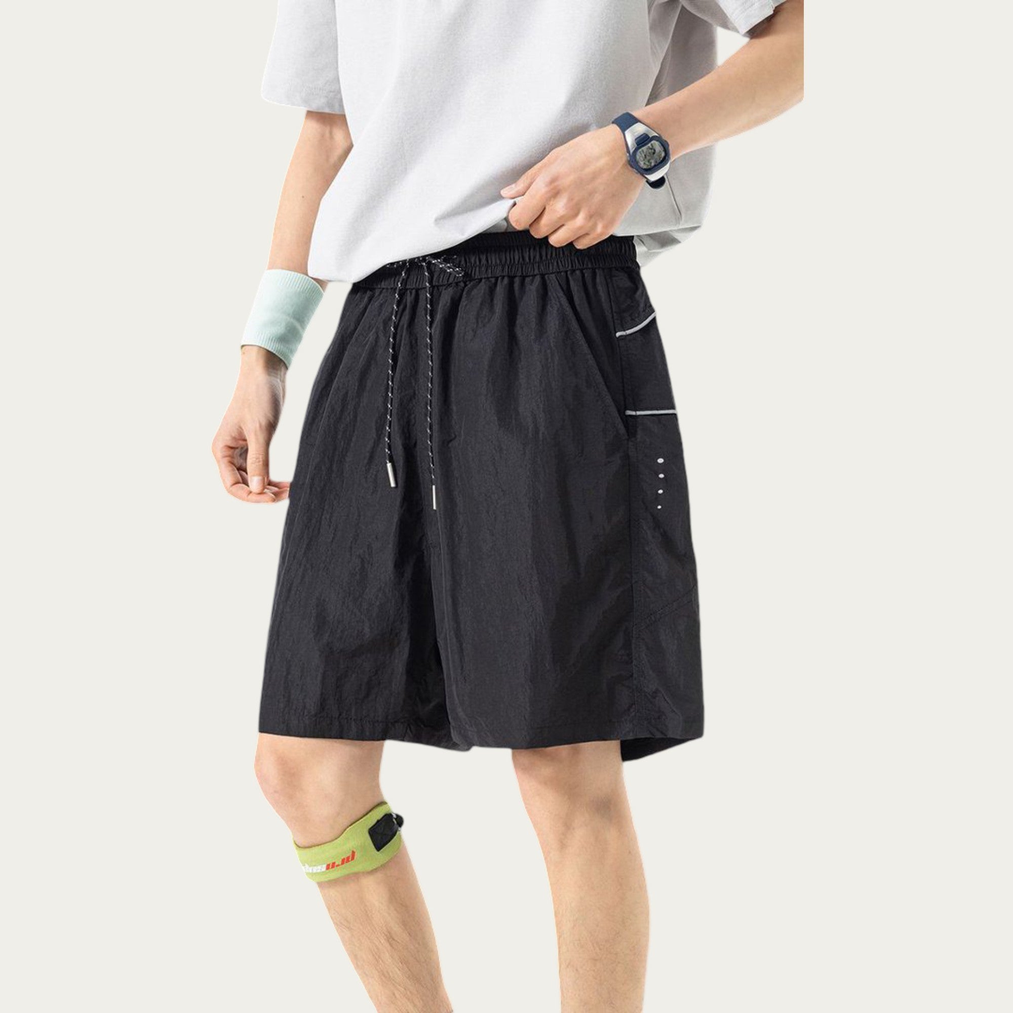 Anna-Kaci Men's Lightweight Athletic Shorts with Elastic Drawstring Waist Relaxed Fit Seam Detail Side Pocket