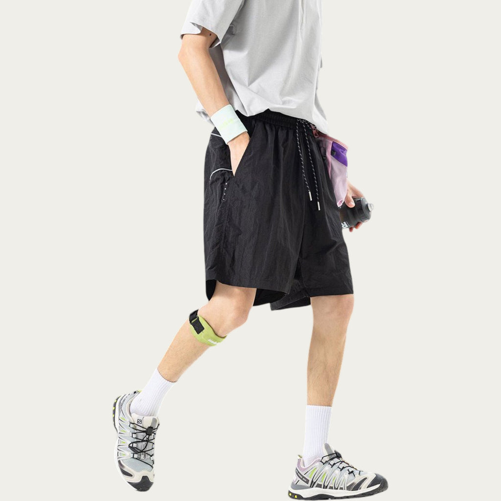 Anna-Kaci Men's Lightweight Athletic Shorts with Elastic Drawstring Waist Relaxed Fit Seam Detail Side Pocket