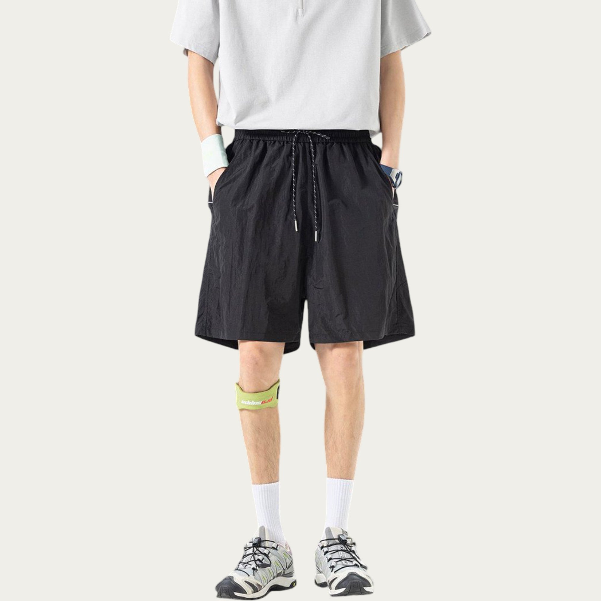 Anna-Kaci Men's Lightweight Athletic Shorts with Elastic Drawstring Waist Relaxed Fit Seam Detail Side Pocket
