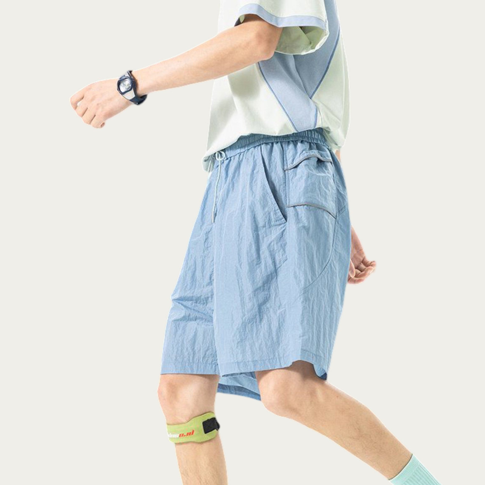 Anna-Kaci Men's Lightweight Athletic Shorts with Elastic Drawstring Waist Relaxed Fit Seam Detail Side Pocket