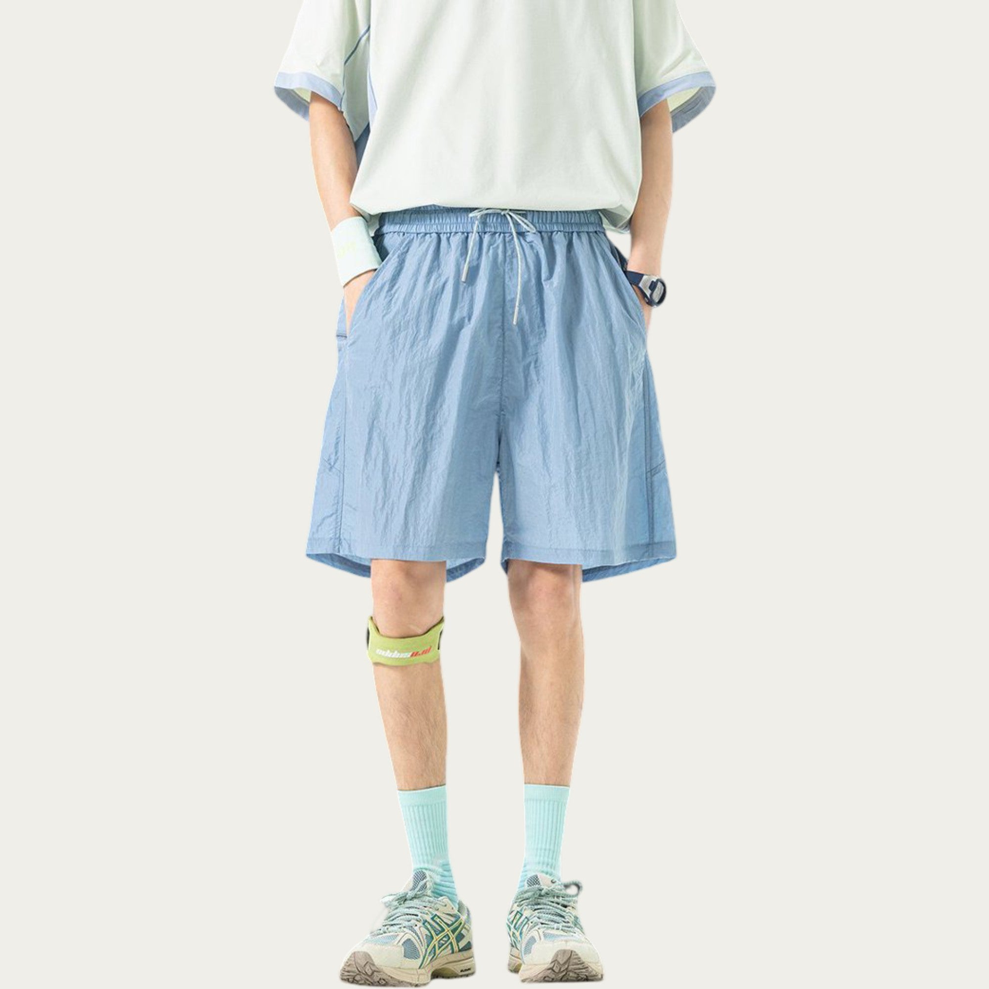 Anna-Kaci Men's Lightweight Athletic Shorts with Elastic Drawstring Waist Relaxed Fit Seam Detail Side Pocket