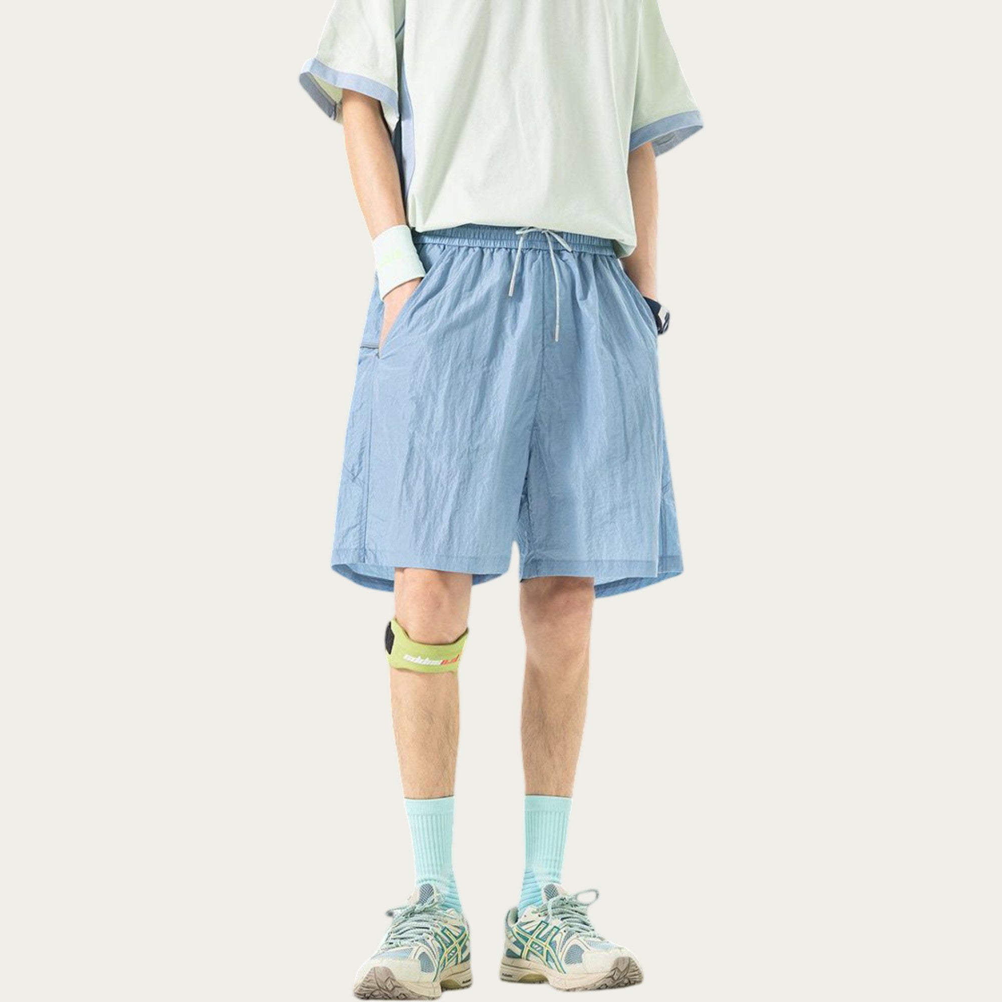 Anna-Kaci Men's Lightweight Athletic Shorts with Elastic Drawstring Waist Relaxed Fit Seam Detail Side Pocket