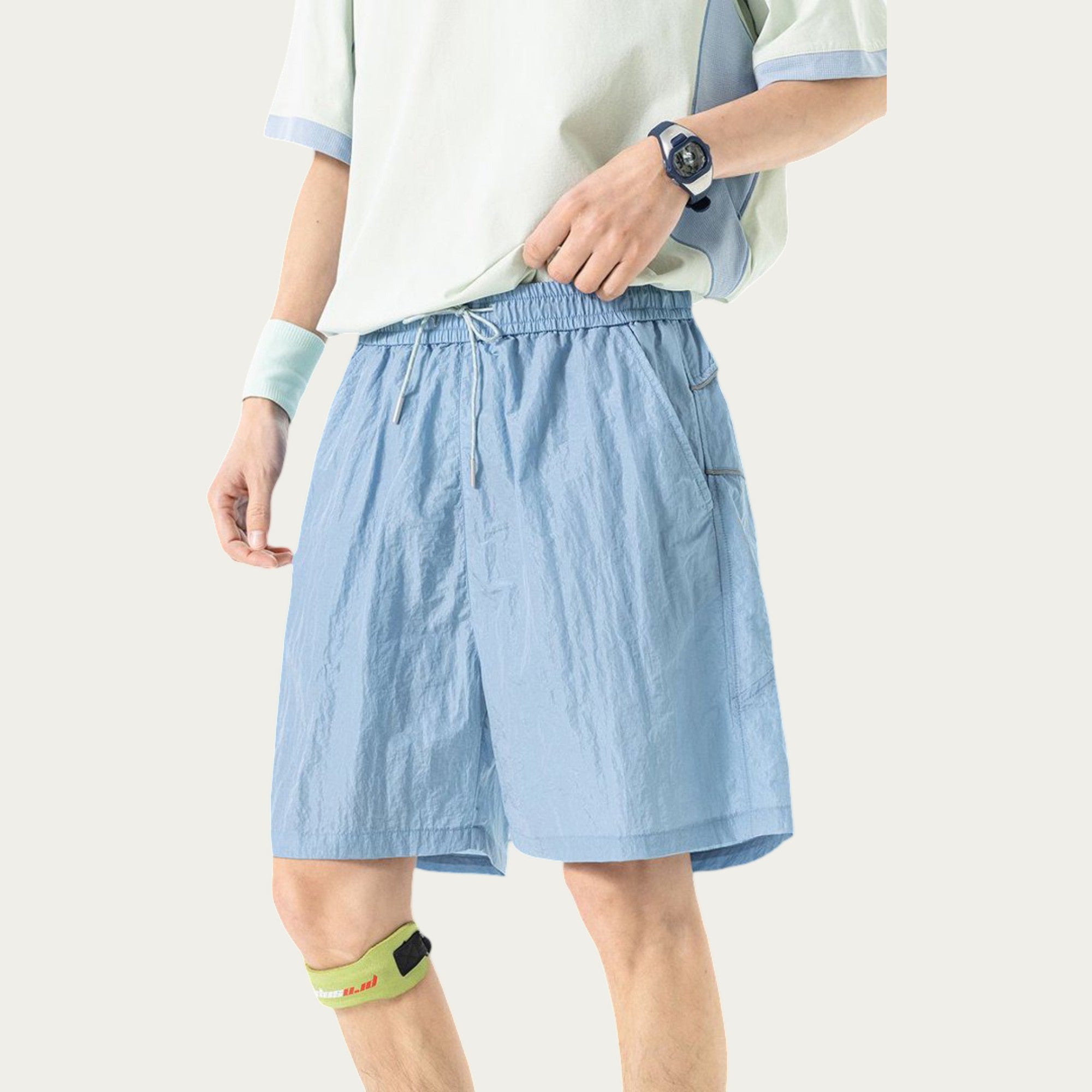 Anna-Kaci Men's Lightweight Athletic Shorts with Elastic Drawstring Waist Relaxed Fit Seam Detail Side Pocket