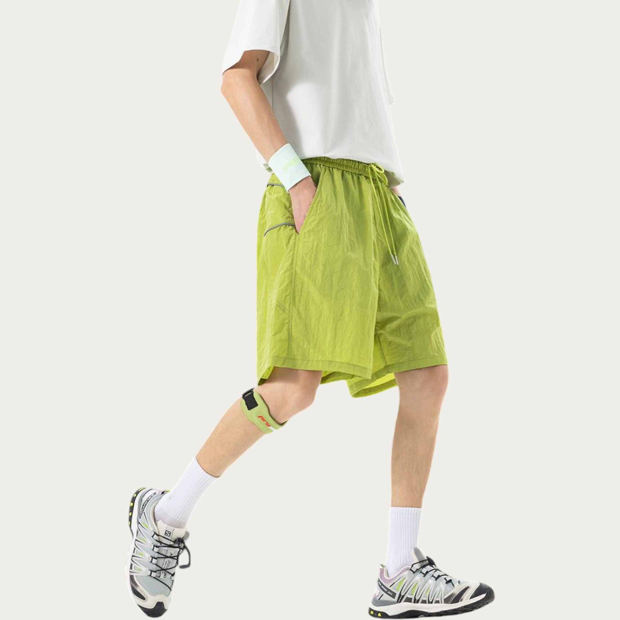 Anna-Kaci Men's Lightweight Athletic Shorts with Elastic Drawstring Waist Relaxed Fit Seam Detail Side Pocket