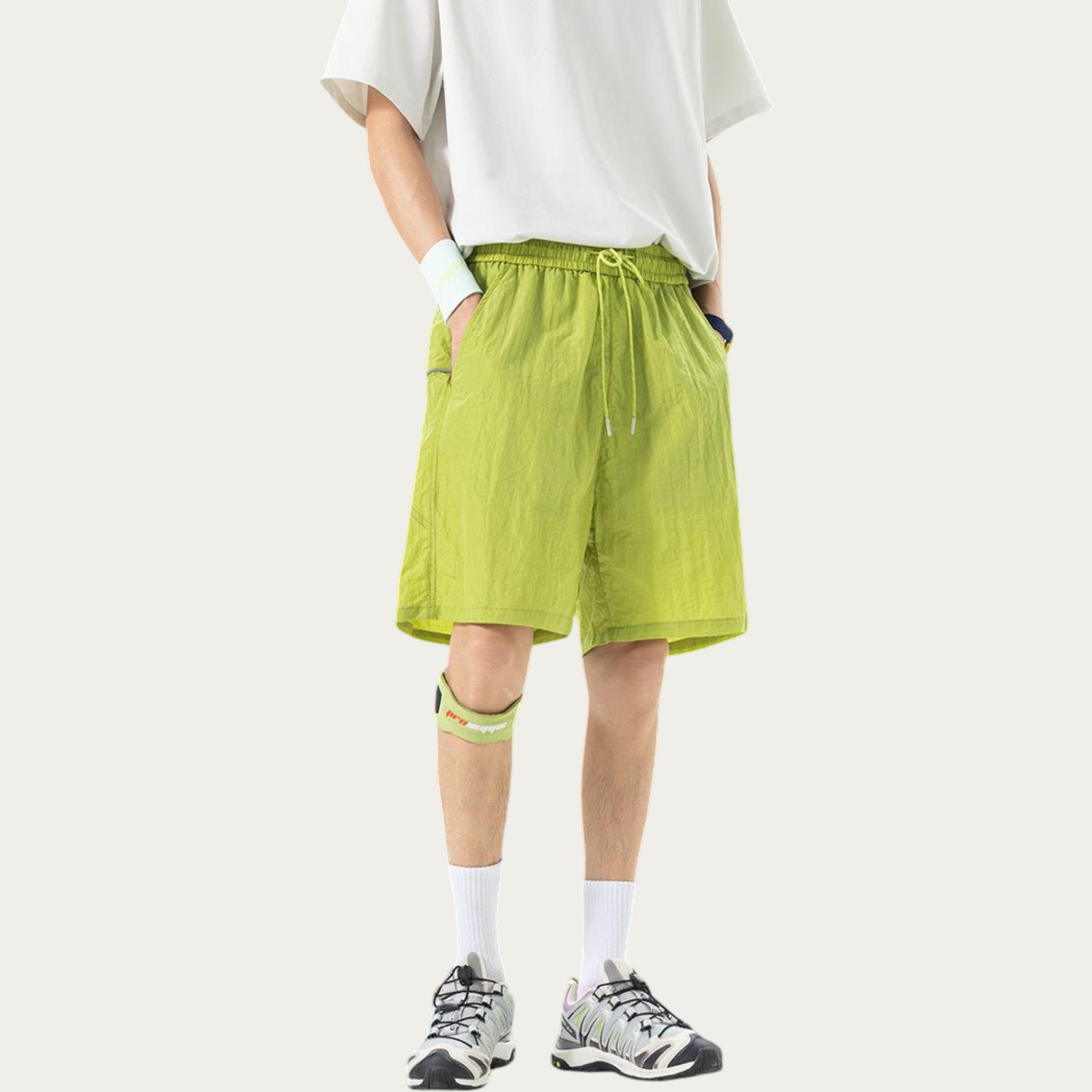 Anna-Kaci Men's Lightweight Athletic Shorts with Elastic Drawstring Waist Relaxed Fit Seam Detail Side Pocket