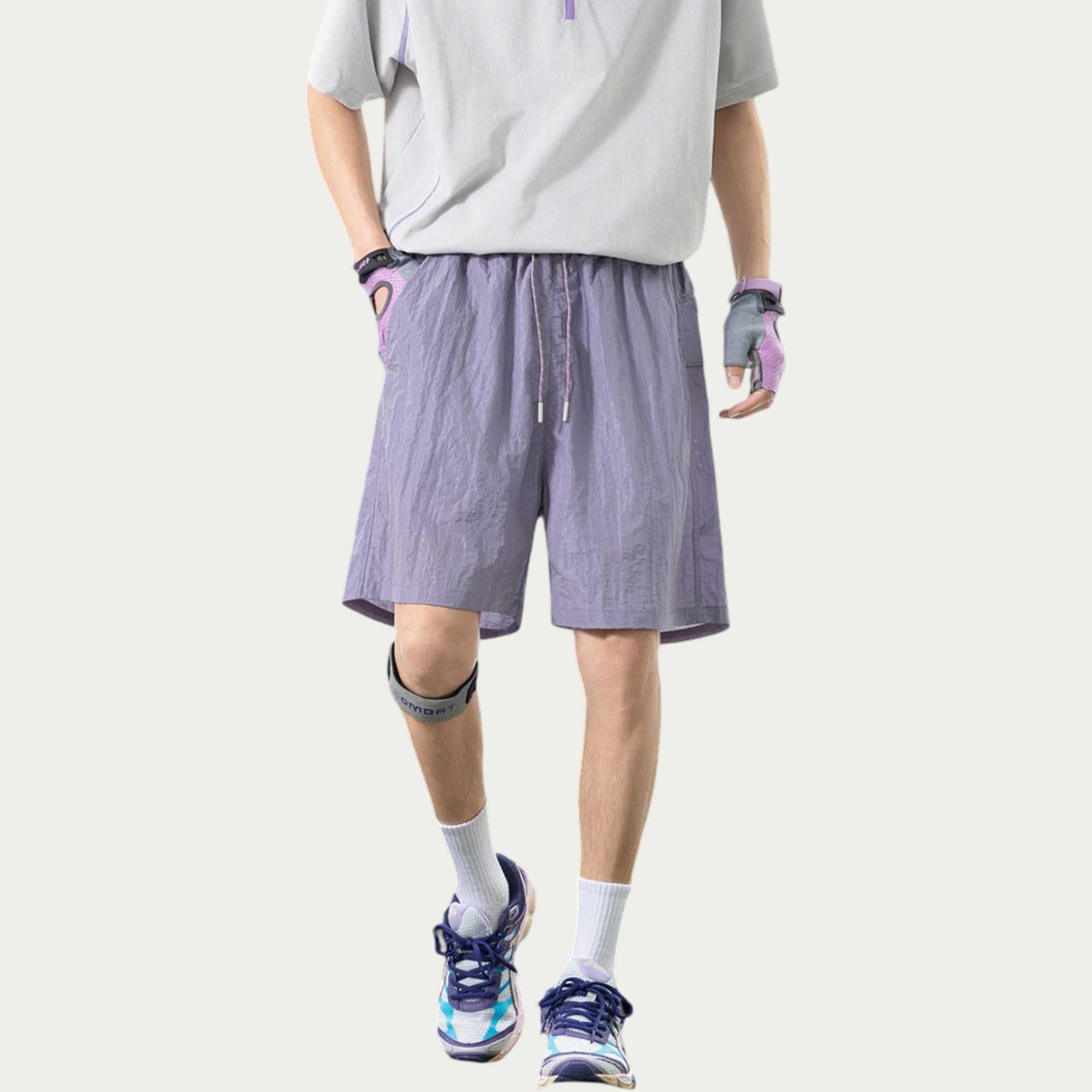 Anna-Kaci Men's Lightweight Athletic Shorts with Elastic Drawstring Waist Relaxed Fit Seam Detail Side Pocket