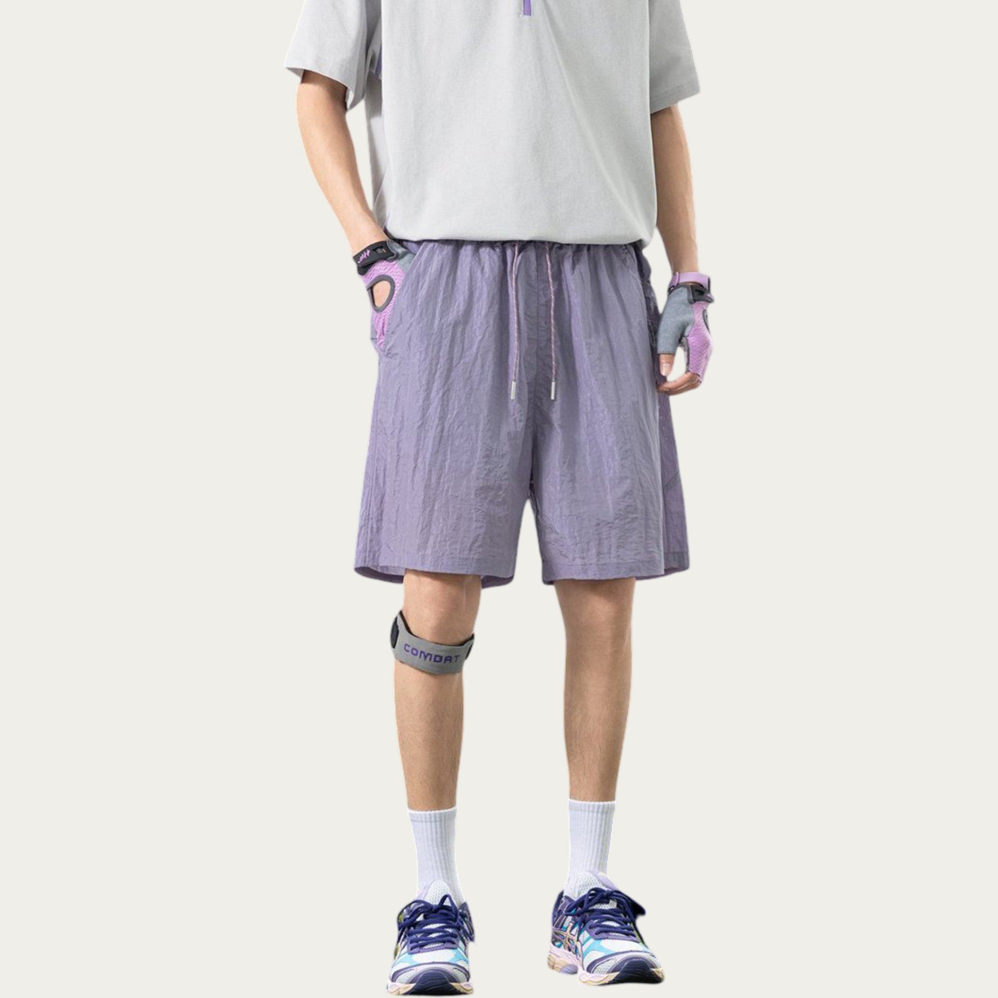 Anna-Kaci Men's Lightweight Athletic Shorts with Elastic Drawstring Waist Relaxed Fit Seam Detail Side Pocket