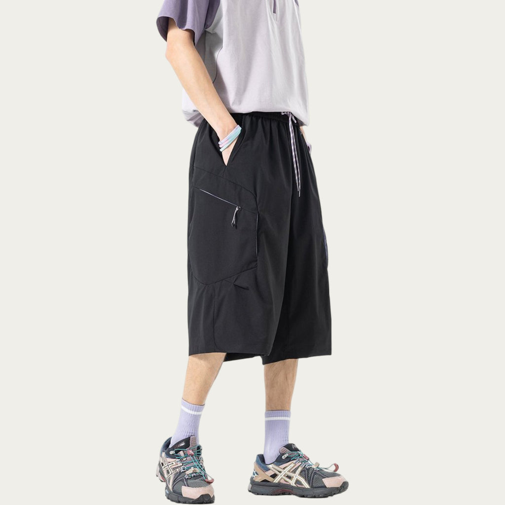 Anna-Kaci Men's Longline Athletic Shorts with Elastic Drawstring Waist Multi Zipper Pocket Design
