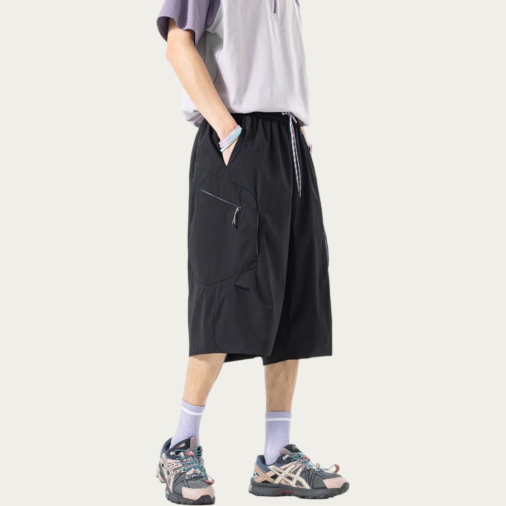 Anna-Kaci Men's Longline Athletic Shorts with Elastic Drawstring Waist Multi Zipper Pocket Design