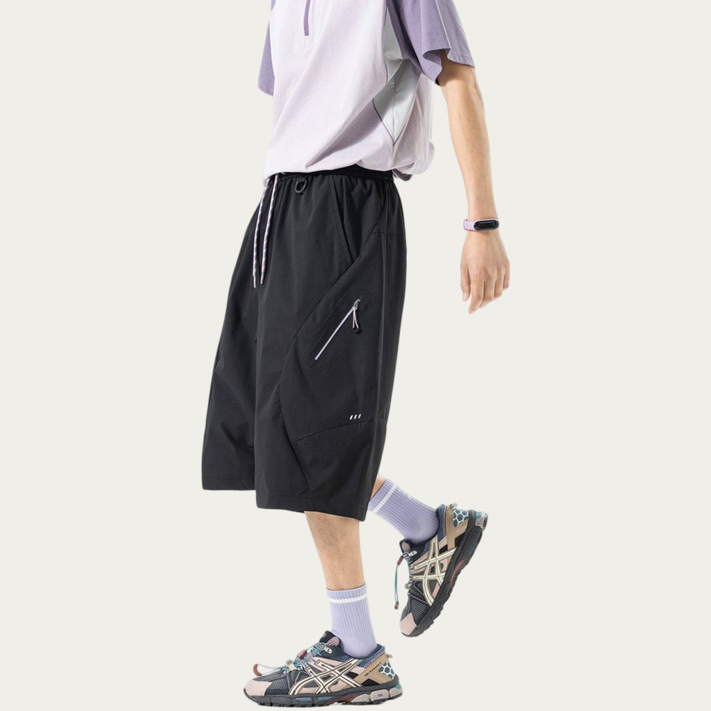 Anna-Kaci Men's Longline Athletic Shorts with Elastic Drawstring Waist Multi Zipper Pocket Design