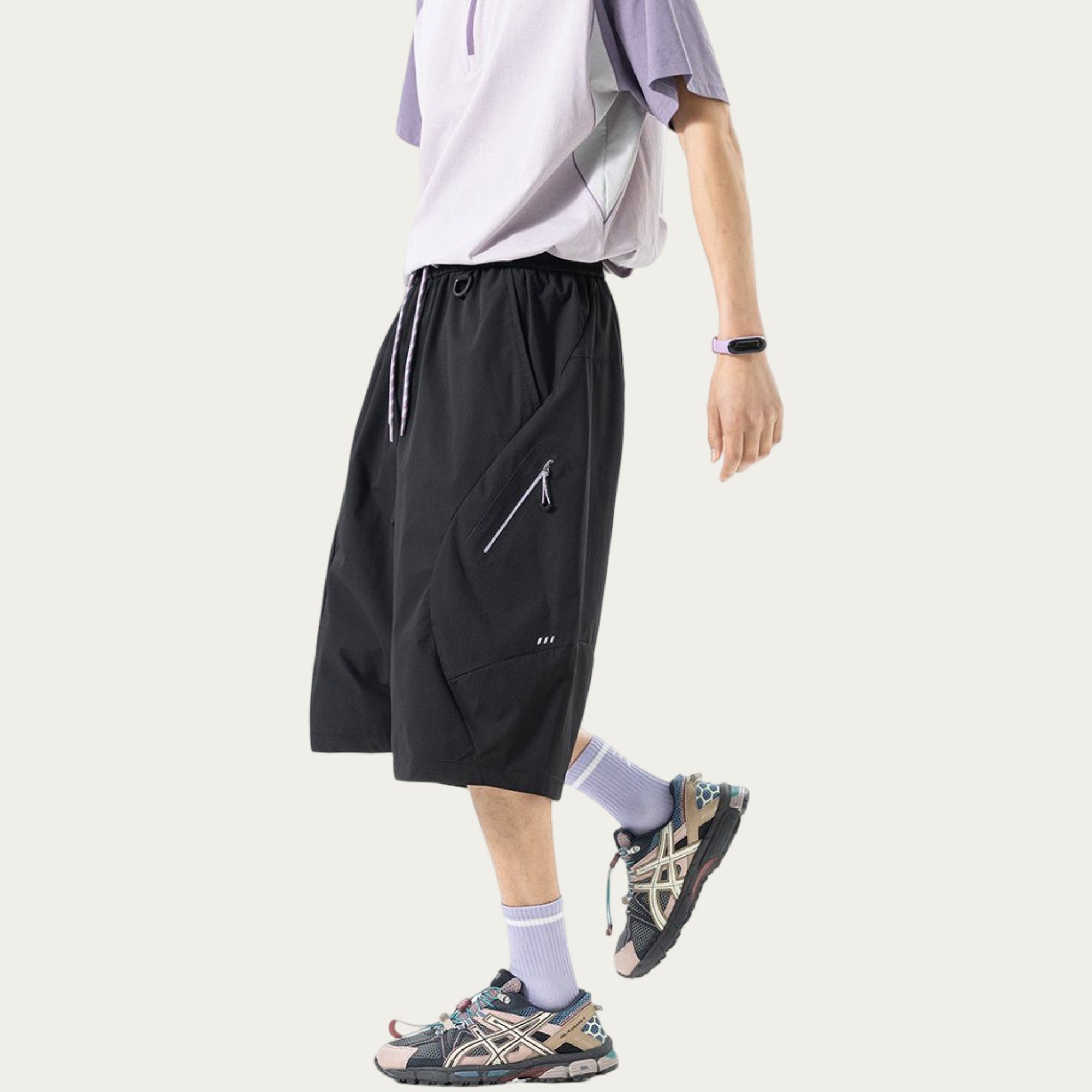 Anna-Kaci Men's Longline Athletic Shorts with Elastic Drawstring Waist Multi Zipper Pocket Design