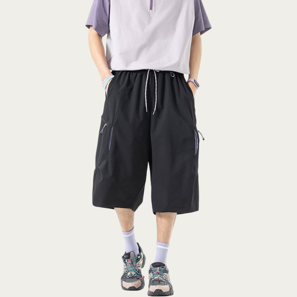 Anna-Kaci Men's Longline Athletic Shorts with Elastic Drawstring Waist Multi Zipper Pocket Design