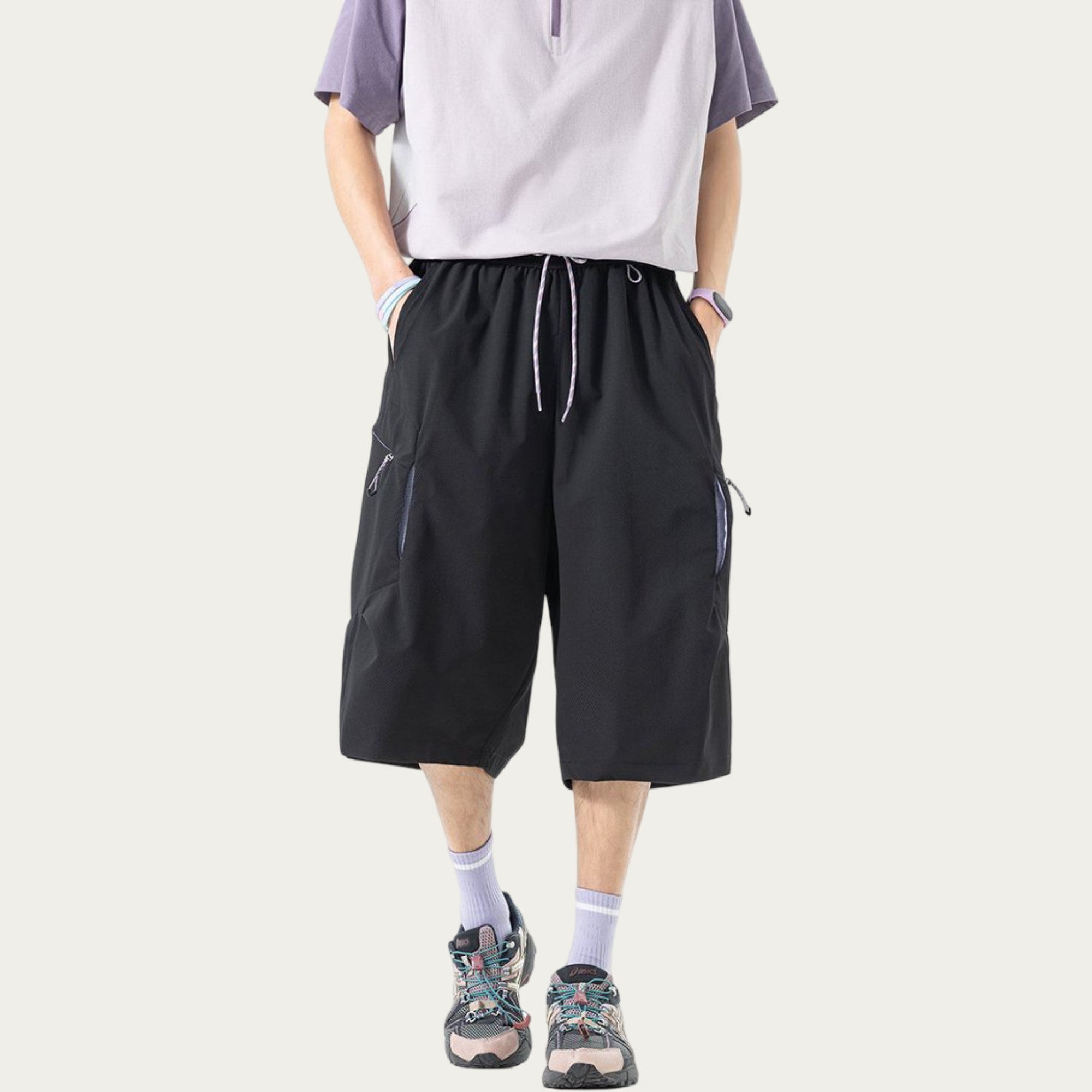 Anna-Kaci Men's Longline Athletic Shorts with Elastic Drawstring Waist Multi Zipper Pocket Design