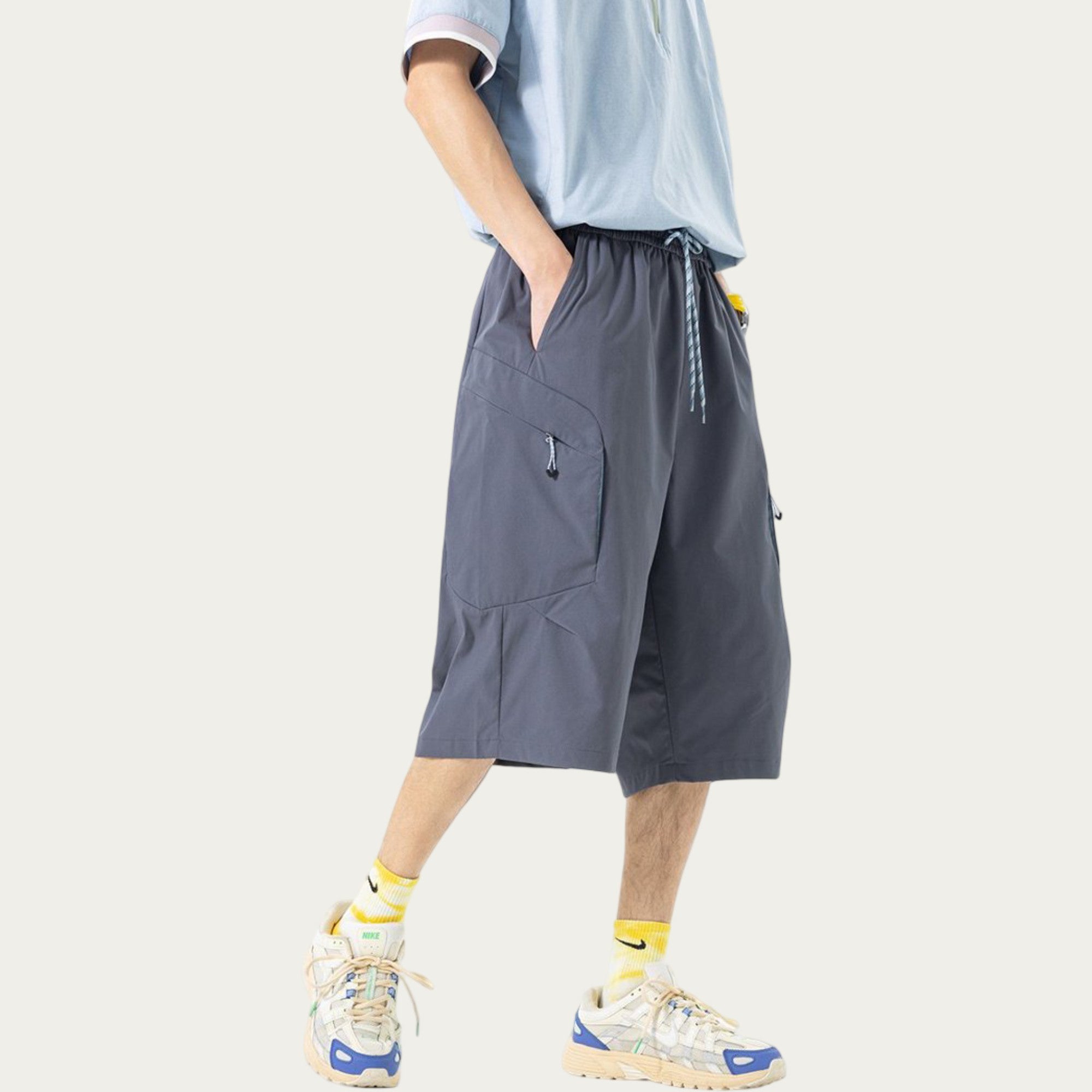 Anna-Kaci Men's Longline Athletic Shorts with Elastic Drawstring Waist Multi Zipper Pocket Design