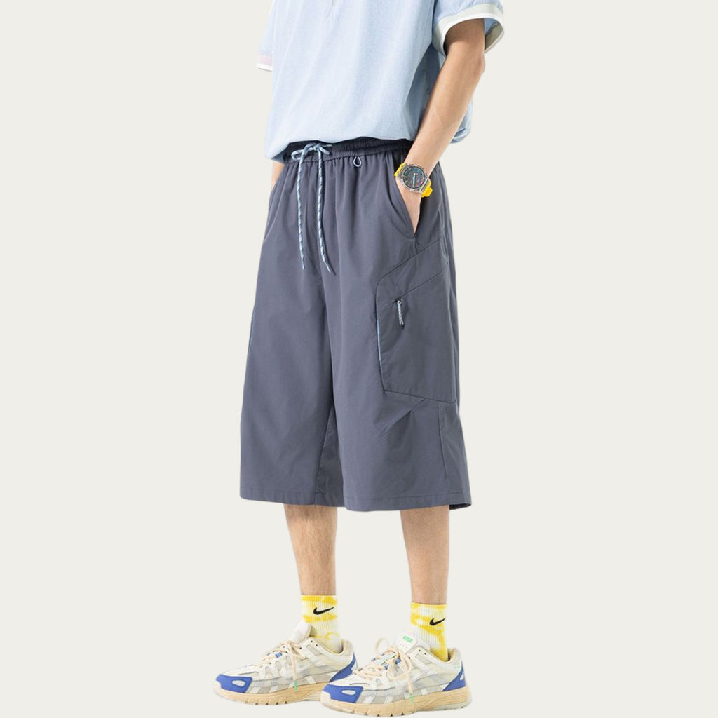 Anna-Kaci Men's Longline Athletic Shorts with Elastic Drawstring Waist Multi Zipper Pocket Design