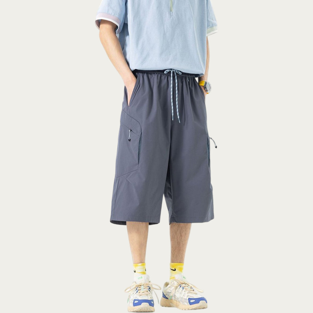Anna-Kaci Men's Longline Athletic Shorts with Elastic Drawstring Waist Multi Zipper Pocket Design