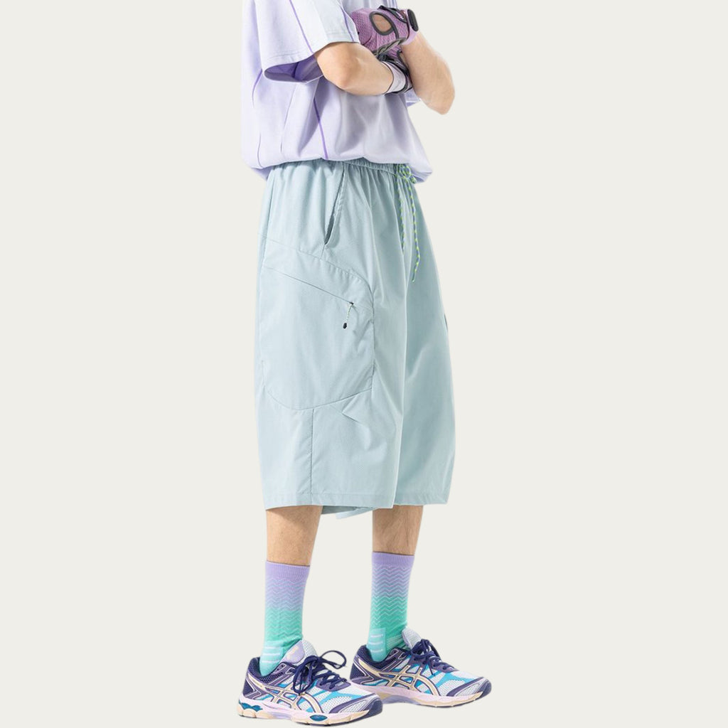 Anna-Kaci Men's Longline Athletic Shorts with Elastic Drawstring Waist Multi Zipper Pocket Design