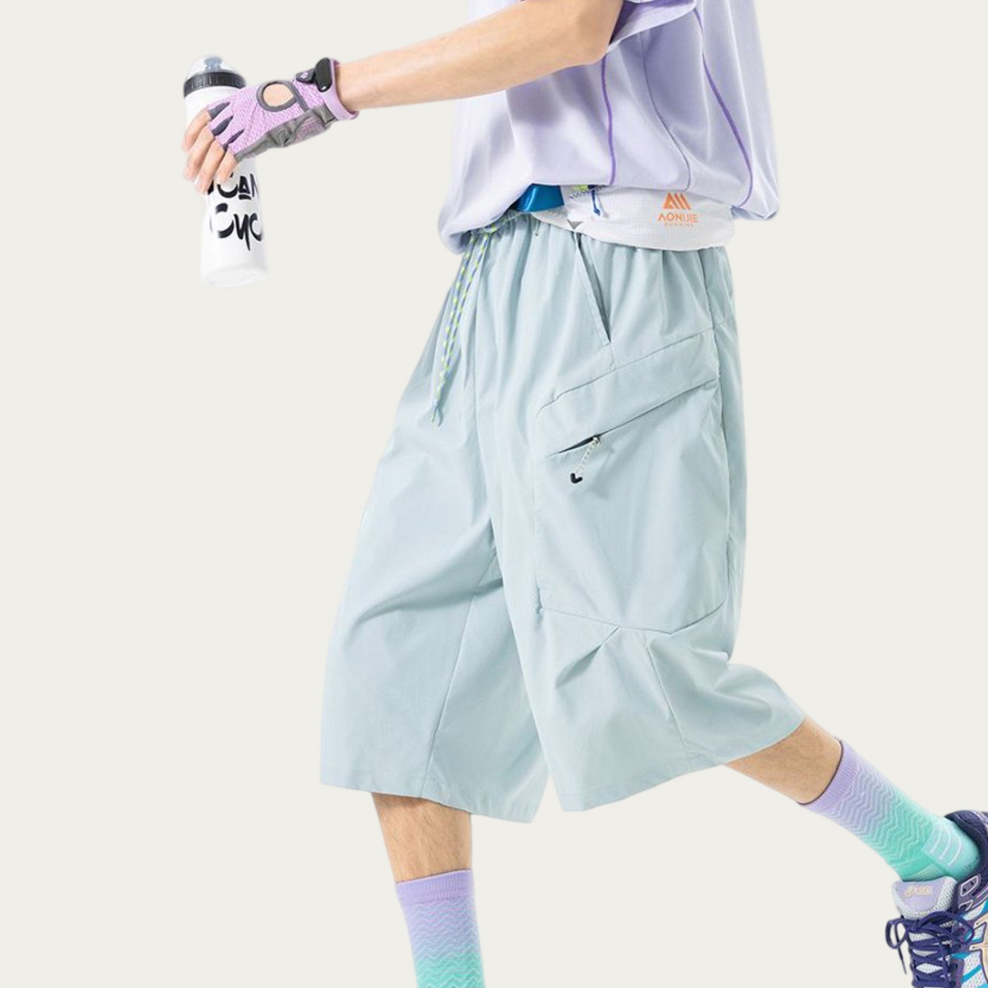 Anna-Kaci Men's Longline Athletic Shorts with Elastic Drawstring Waist Multi Zipper Pocket Design