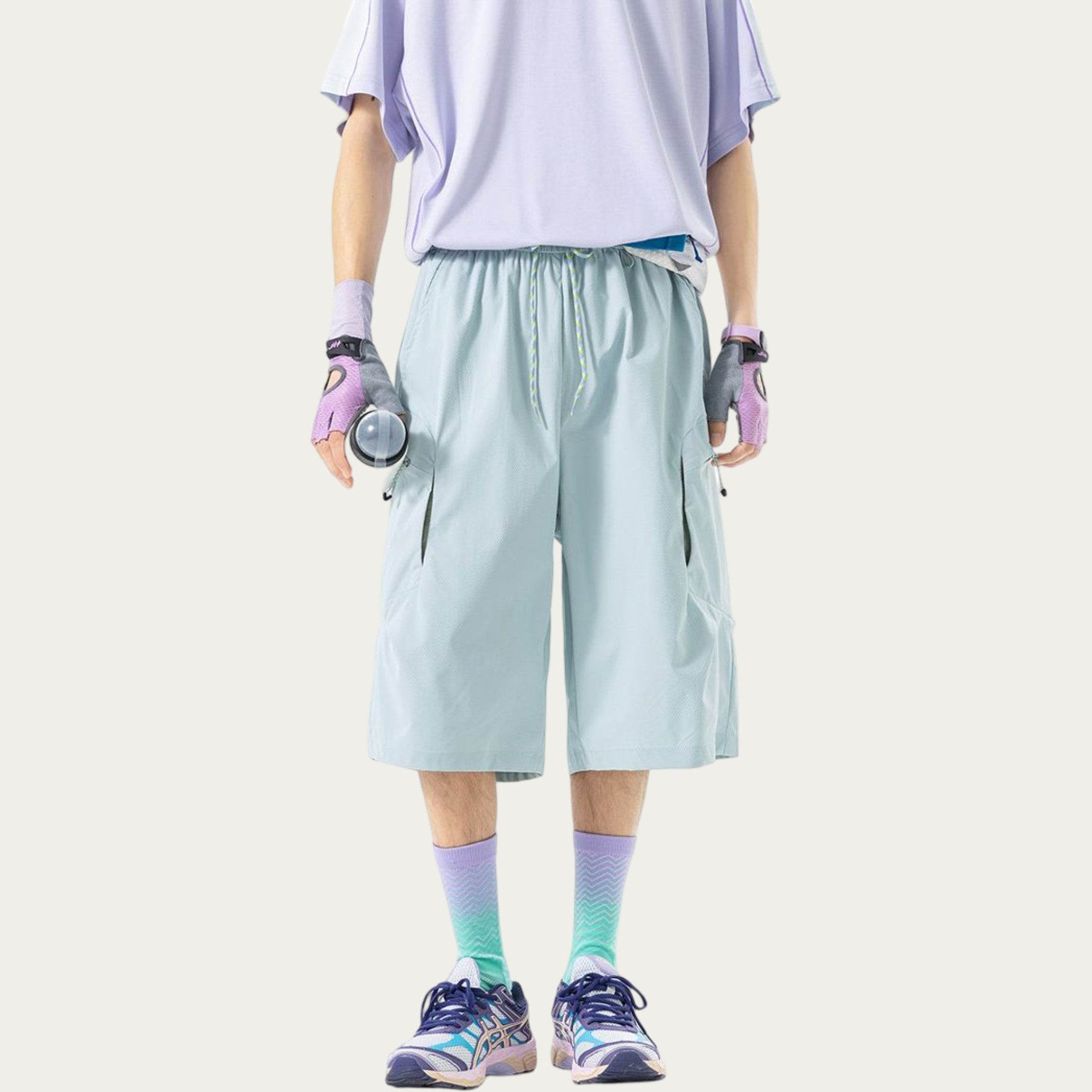 Anna-Kaci Men's Longline Athletic Shorts with Elastic Drawstring Waist Multi Zipper Pocket Design