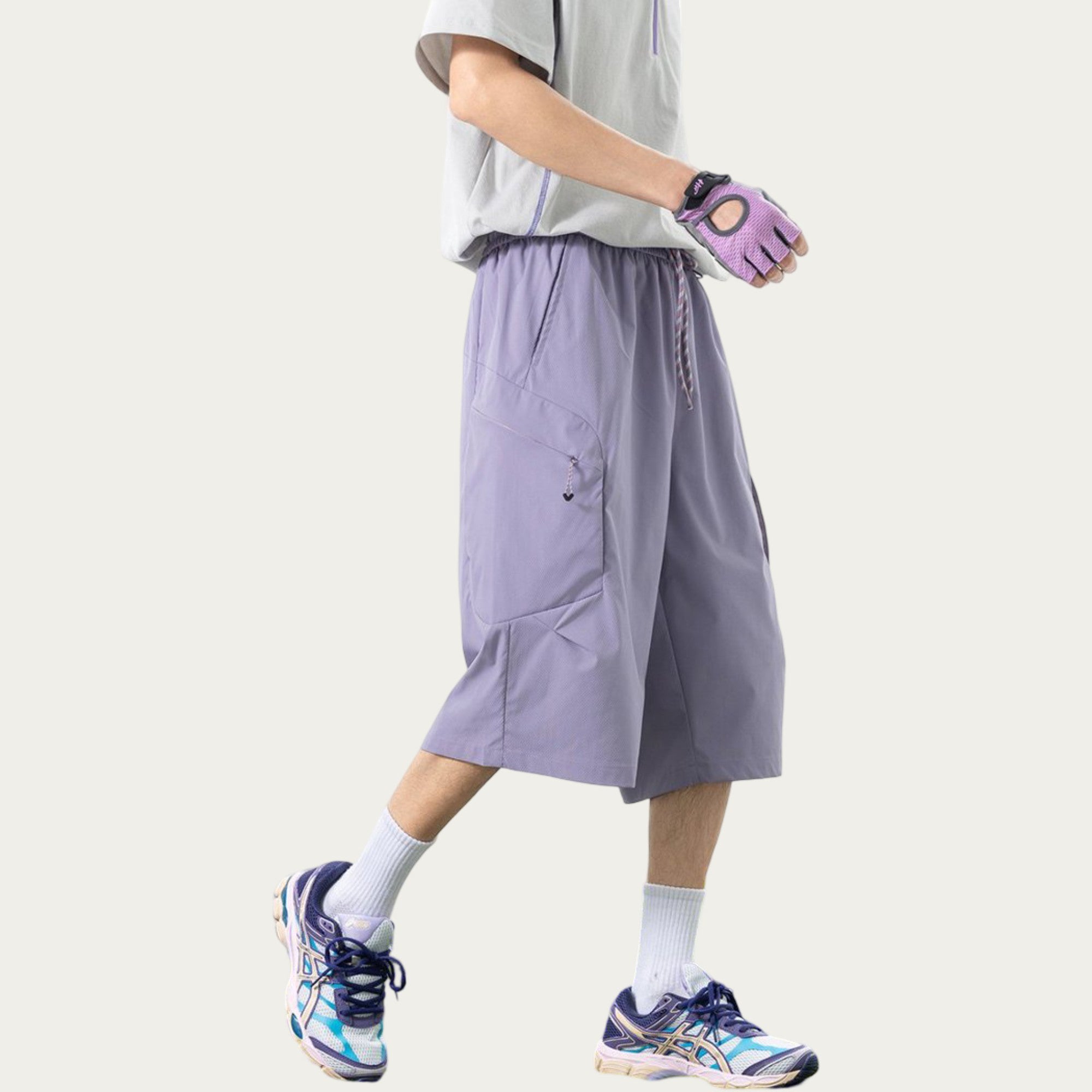 Anna-Kaci Men's Longline Athletic Shorts with Elastic Drawstring Waist Multi Zipper Pocket Design