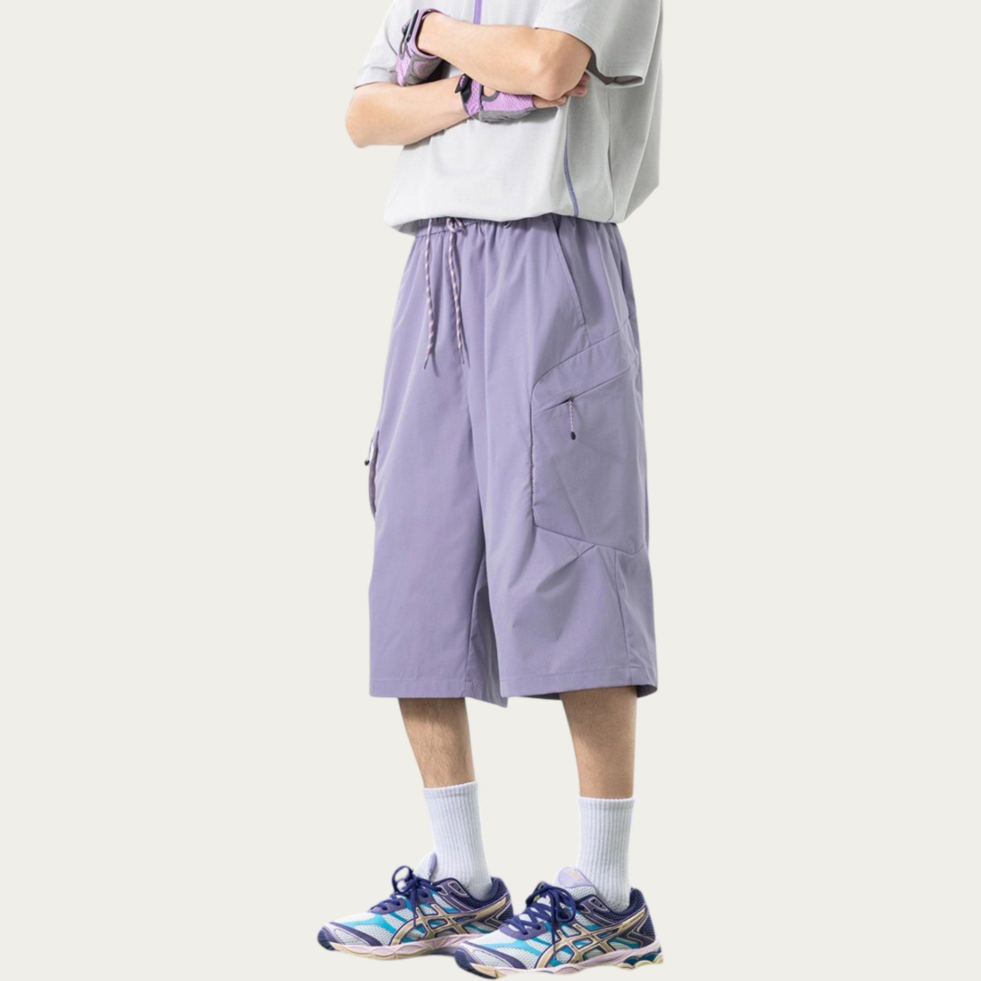 Anna-Kaci Men's Longline Athletic Shorts with Elastic Drawstring Waist Multi Zipper Pocket Design