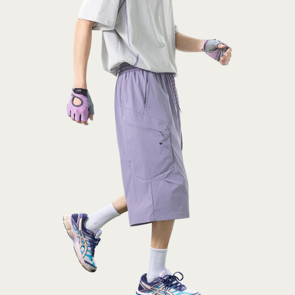 Anna-Kaci Men's Longline Athletic Shorts with Elastic Drawstring Waist Multi Zipper Pocket Design