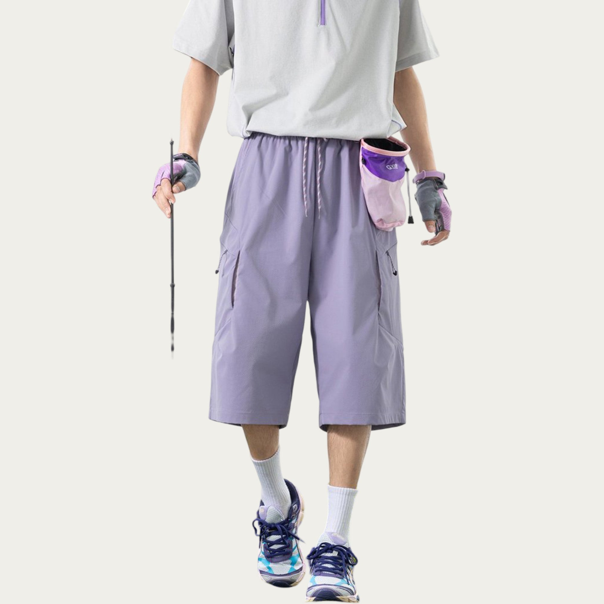 Anna-Kaci Men's Longline Athletic Shorts with Elastic Drawstring Waist Multi Zipper Pocket Design