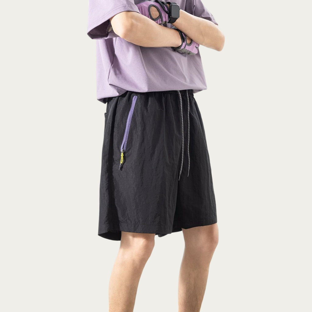 Anna-Kaci Men's Lightweight Athletic Shorts with Elastic Drawstring Waist Zipper Pocket Detail and Relaxed Fit