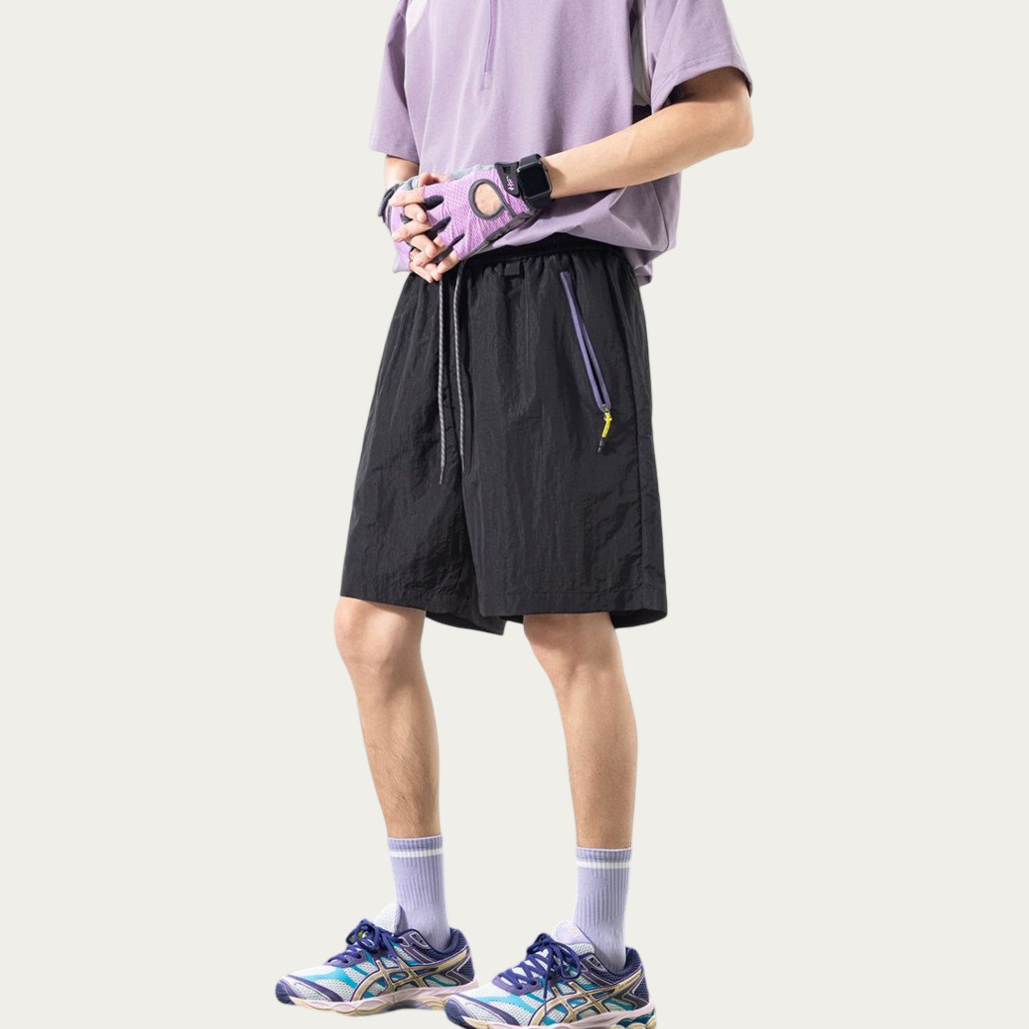 Anna-Kaci Men's Lightweight Athletic Shorts with Elastic Drawstring Waist Zipper Pocket Detail and Relaxed Fit