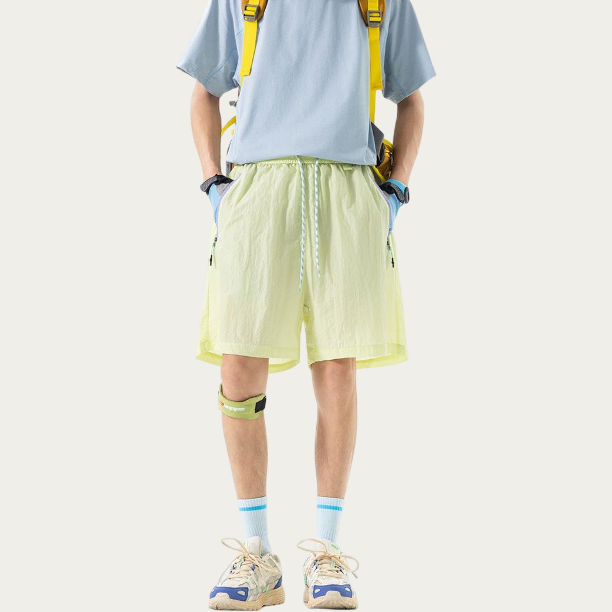 Anna-Kaci Men's Lightweight Athletic Shorts with Elastic Drawstring Waist Zipper Pocket Detail and Relaxed Fit