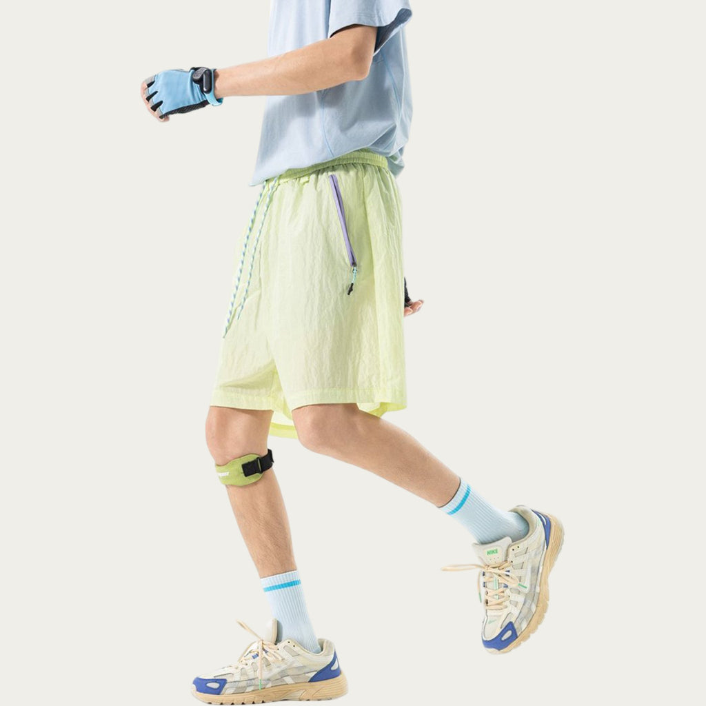Anna-Kaci Men's Lightweight Athletic Shorts with Elastic Drawstring Waist Zipper Pocket Detail and Relaxed Fit