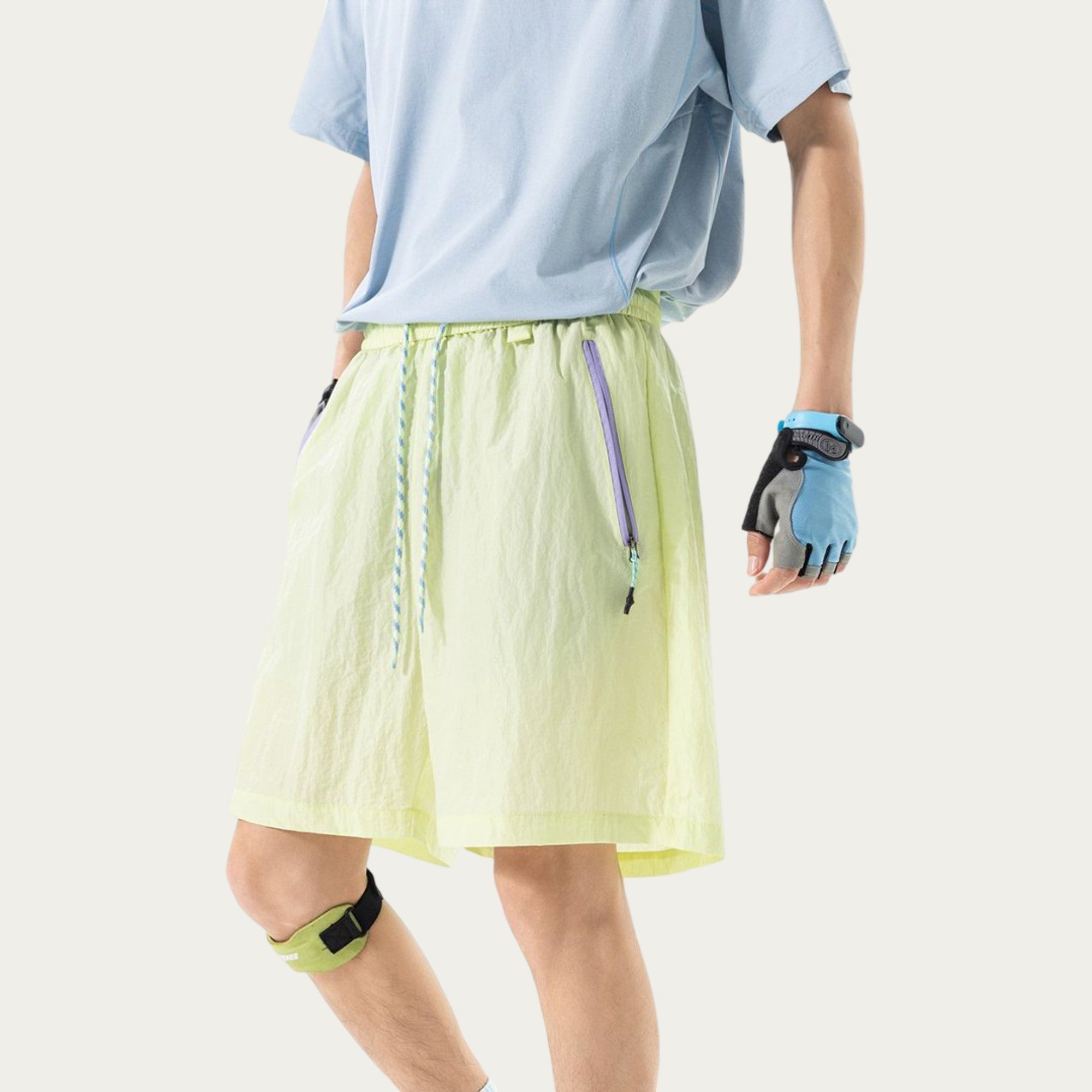 Anna-Kaci Men's Lightweight Athletic Shorts with Elastic Drawstring Waist Zipper Pocket Detail and Relaxed Fit