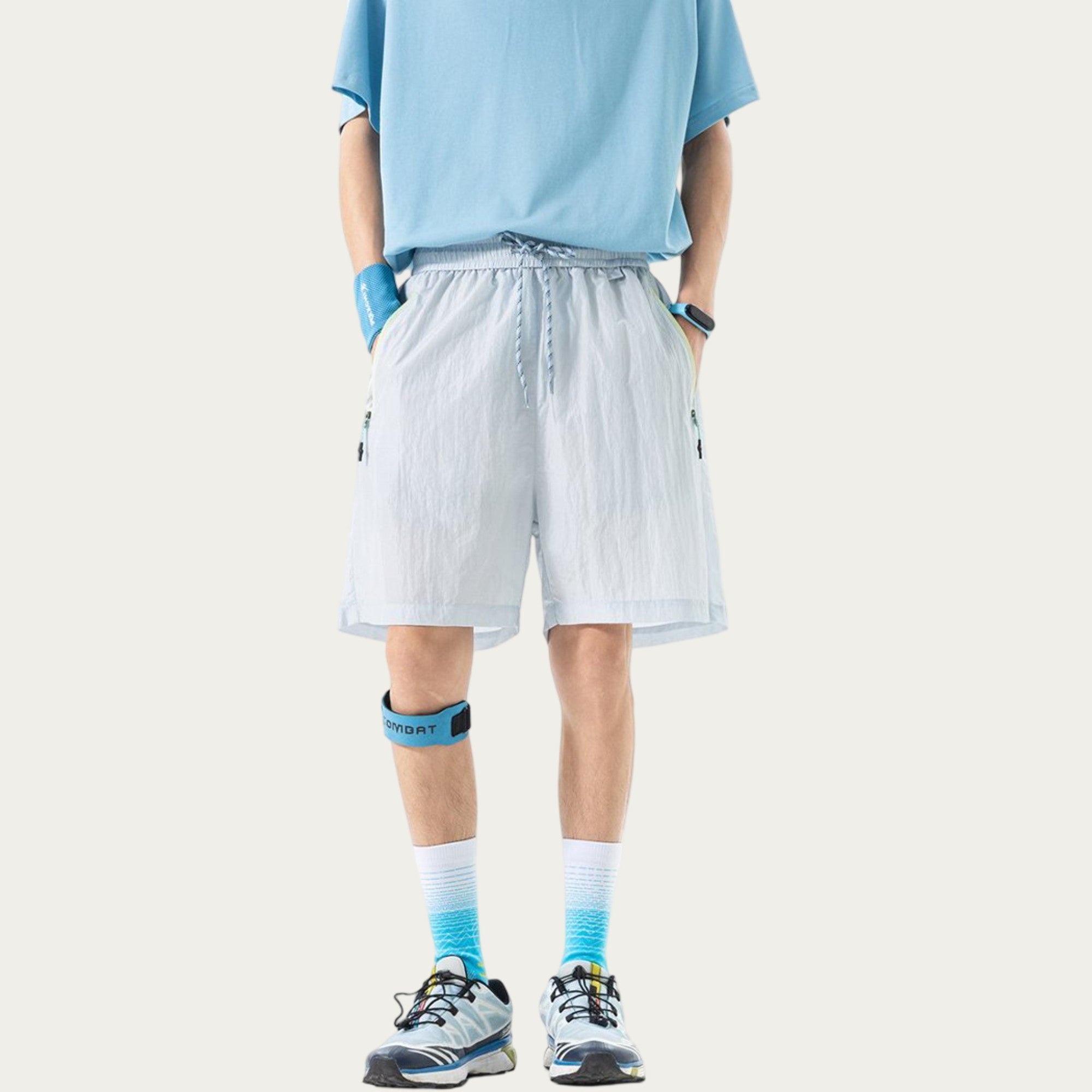 Anna-Kaci Men's Lightweight Athletic Shorts with Elastic Drawstring Waist Zipper Pocket Detail and Relaxed Fit