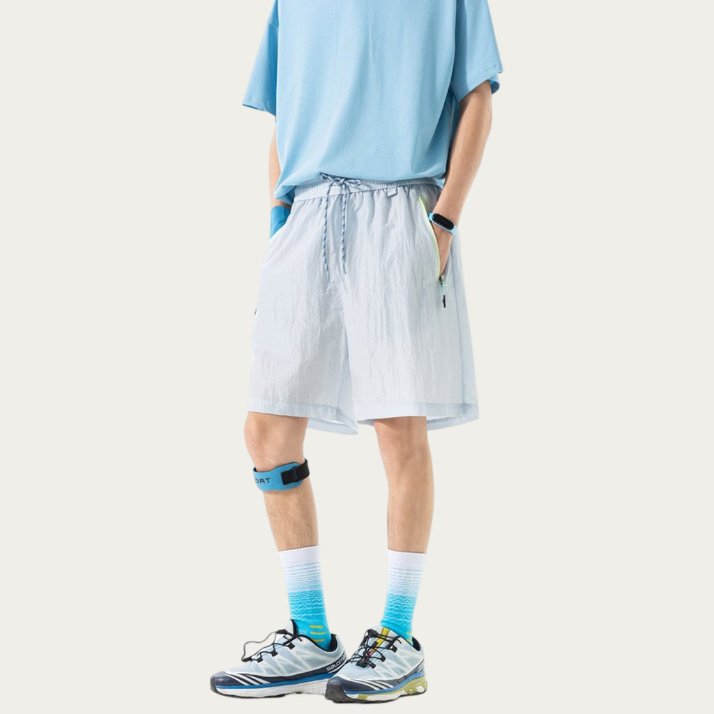 Anna-Kaci Men's Lightweight Athletic Shorts with Elastic Drawstring Waist Zipper Pocket Detail and Relaxed Fit