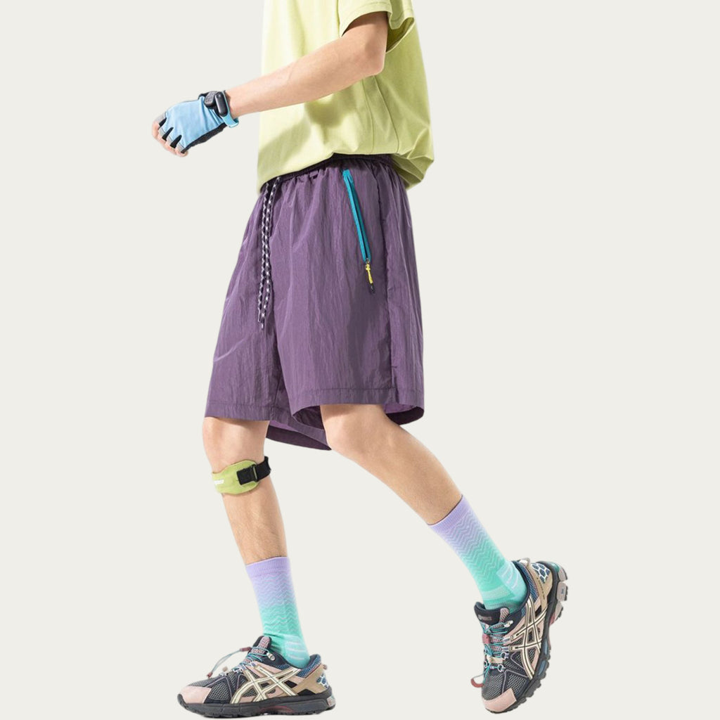 Anna-Kaci Men's Lightweight Athletic Shorts with Elastic Drawstring Waist Zipper Pocket Detail and Relaxed Fit