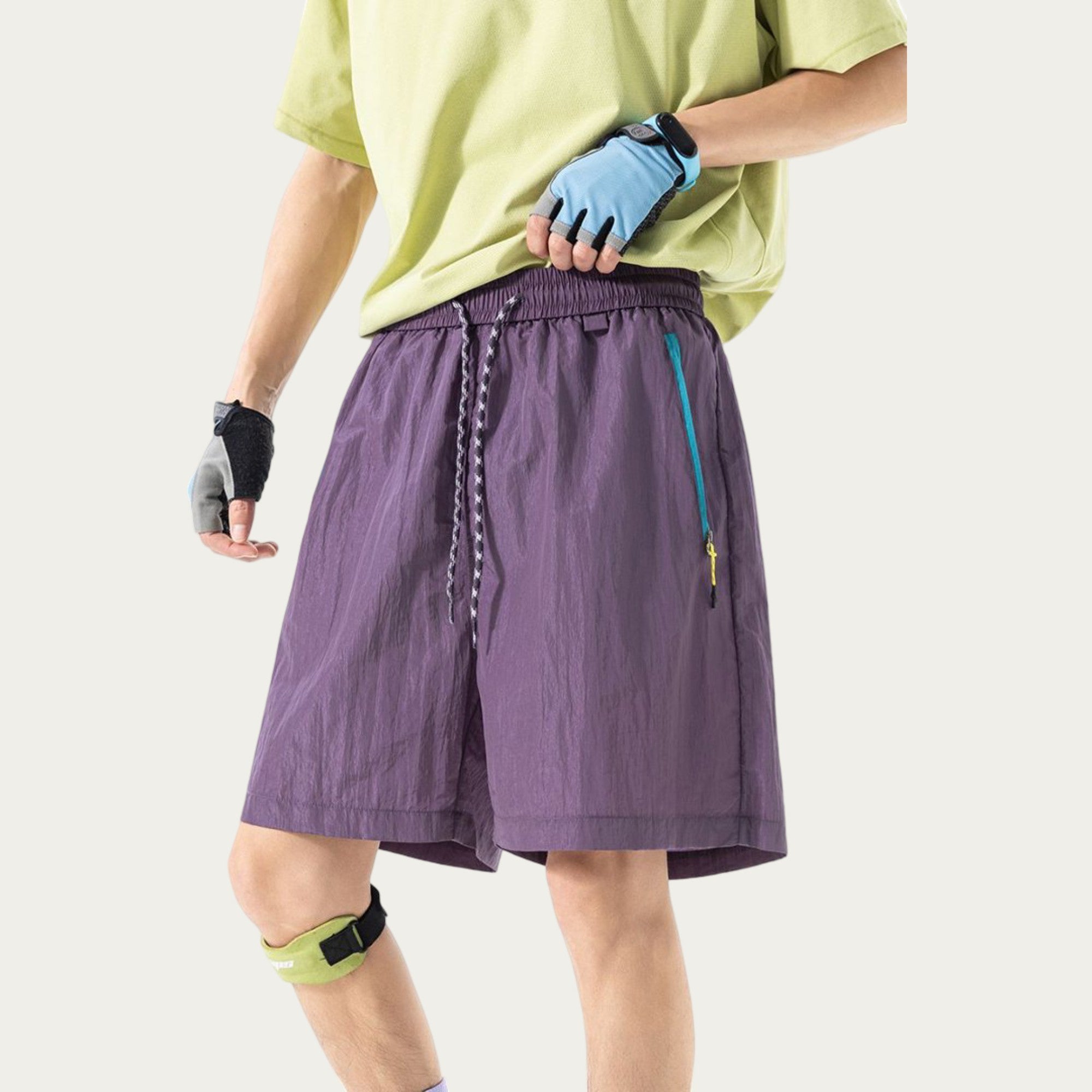 Anna-Kaci Men's Lightweight Athletic Shorts with Elastic Drawstring Waist Zipper Pocket Detail and Relaxed Fit