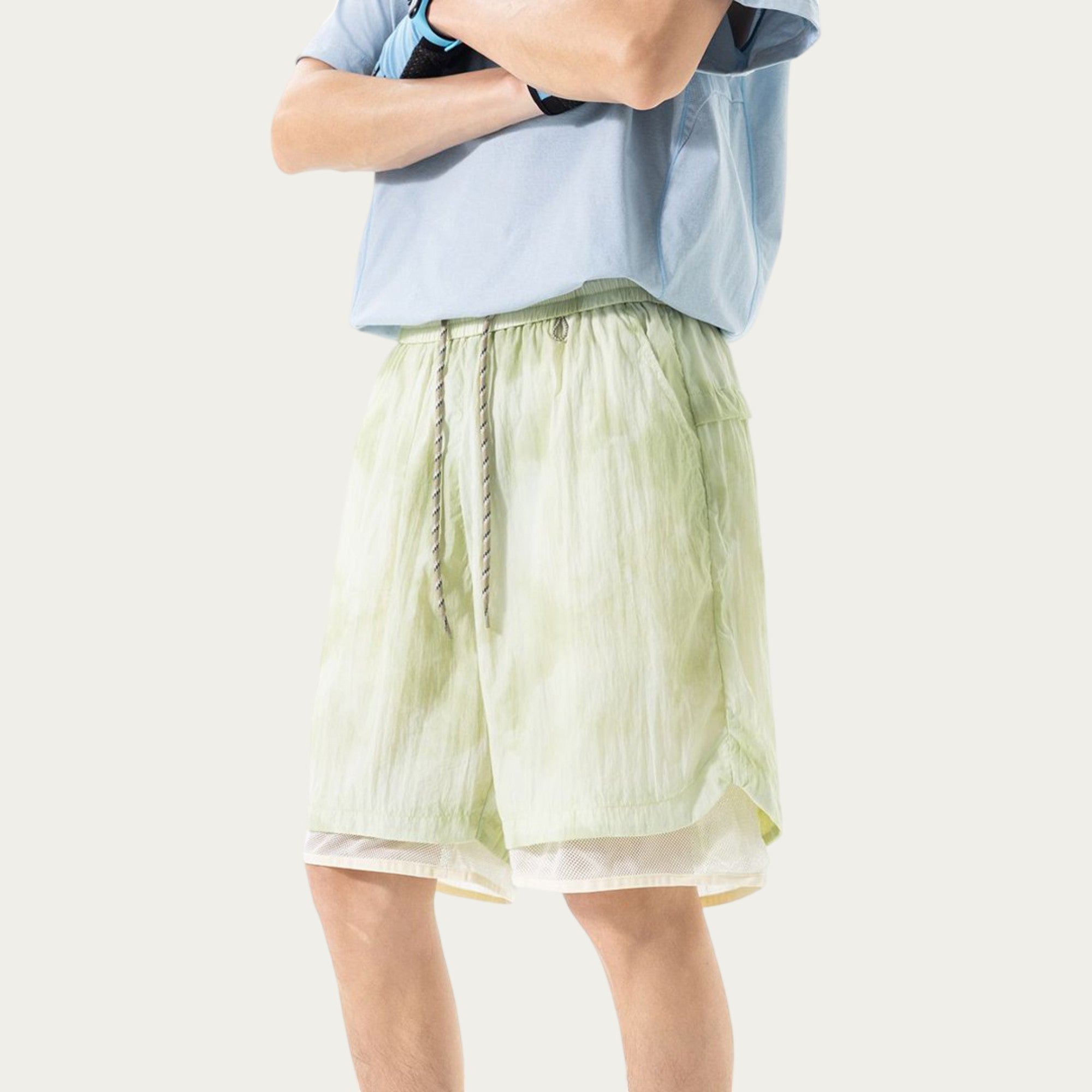 Anna-Kaci Men's Lightweight Athletic Shorts with Elastic Drawstring Waist Mesh Lining Detail and Relaxed Fit