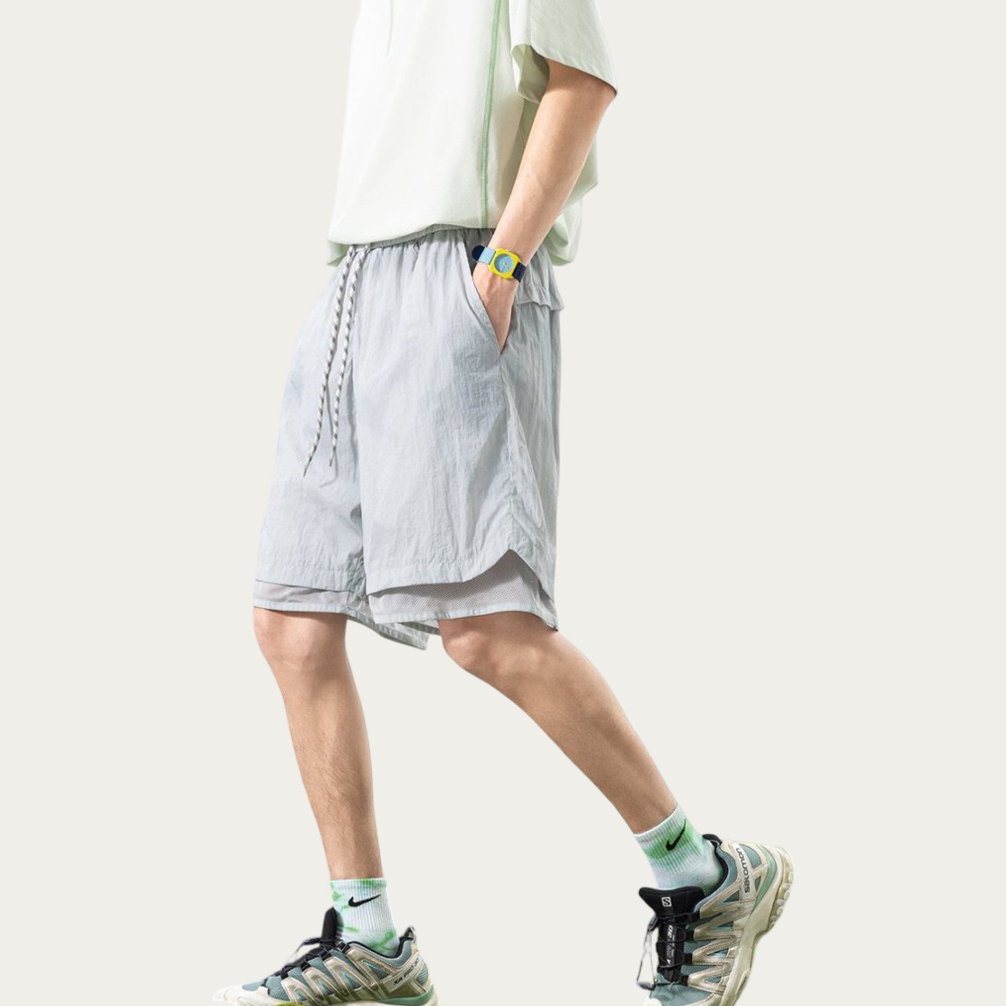 Anna-Kaci Men's Lightweight Athletic Shorts with Elastic Drawstring Waist Mesh Lining Detail and Relaxed Fit
